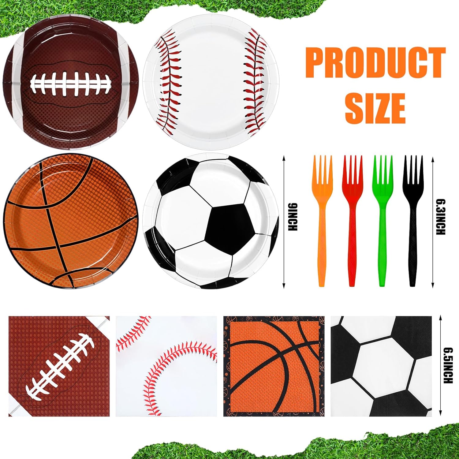 360 Pcs Sports Birthday Party Decorations Sports Party Plates and Napkins Dinnerware Set Football Baseball Soccer Basketball Disposable Paper Plates Napkins Forks for Boy Birthday Supplies