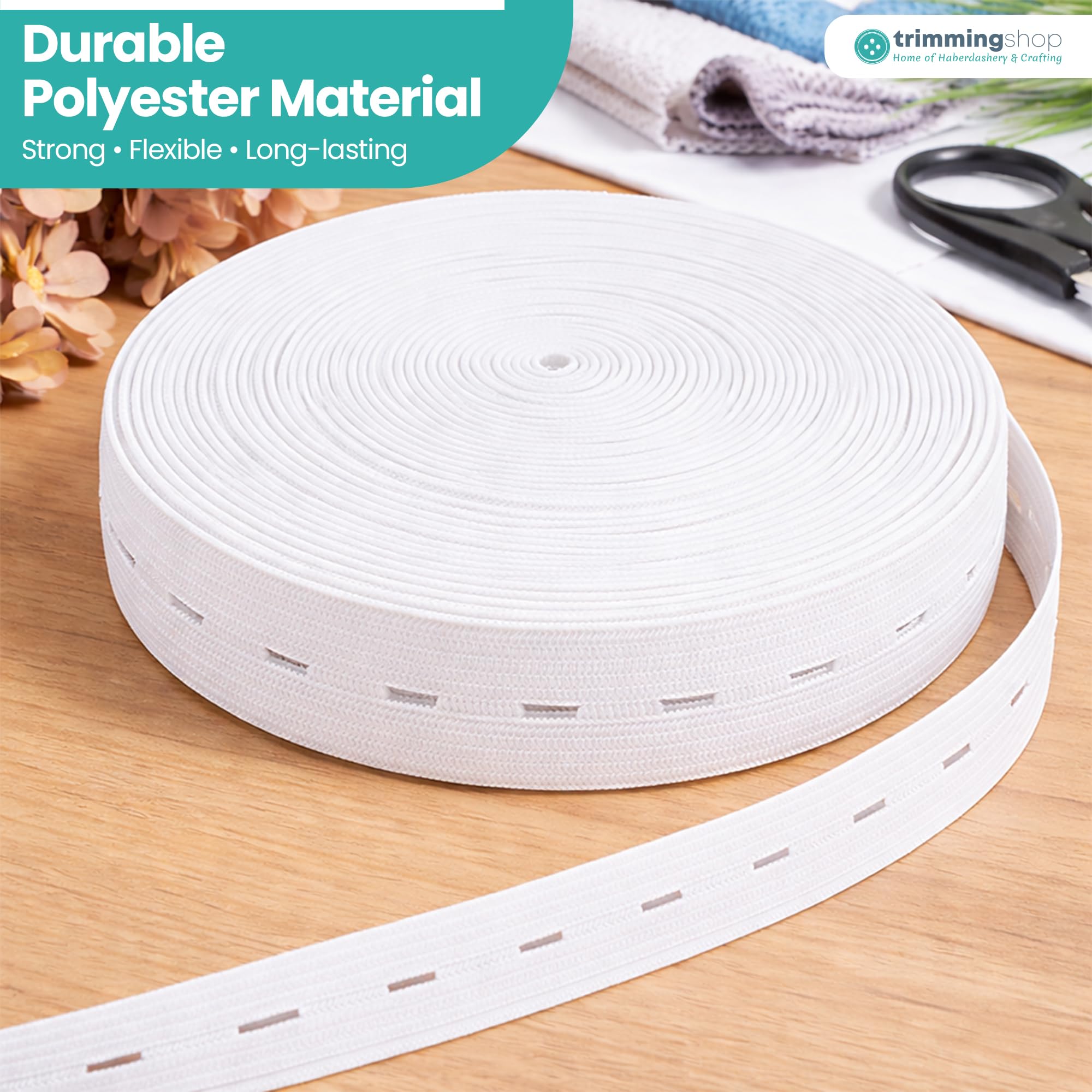 Trimming Shop Strechable 20mm Buttonhole Elastic Flat Back Sewing Trimming Shop Strechable 20mm Buttonhole Elastic Flat Back Sewing