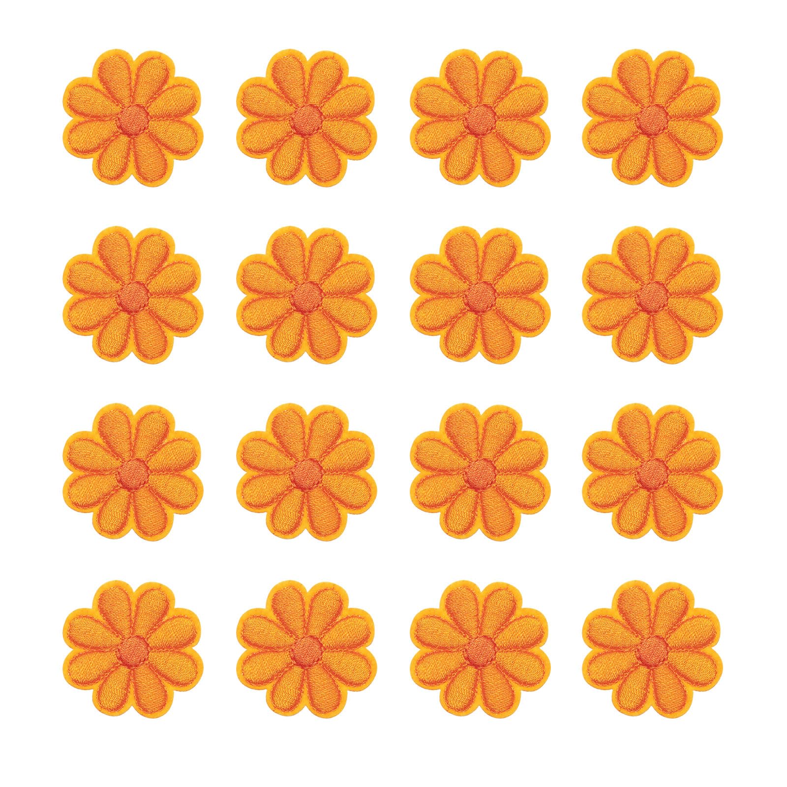 MECCANIXITY 36Pcs Flower Iron on Patches, Orange Embroidered Sew Applique Hand Crochet Appliques 1.65IN Flower Embroidery Patches for Clothes Sewing