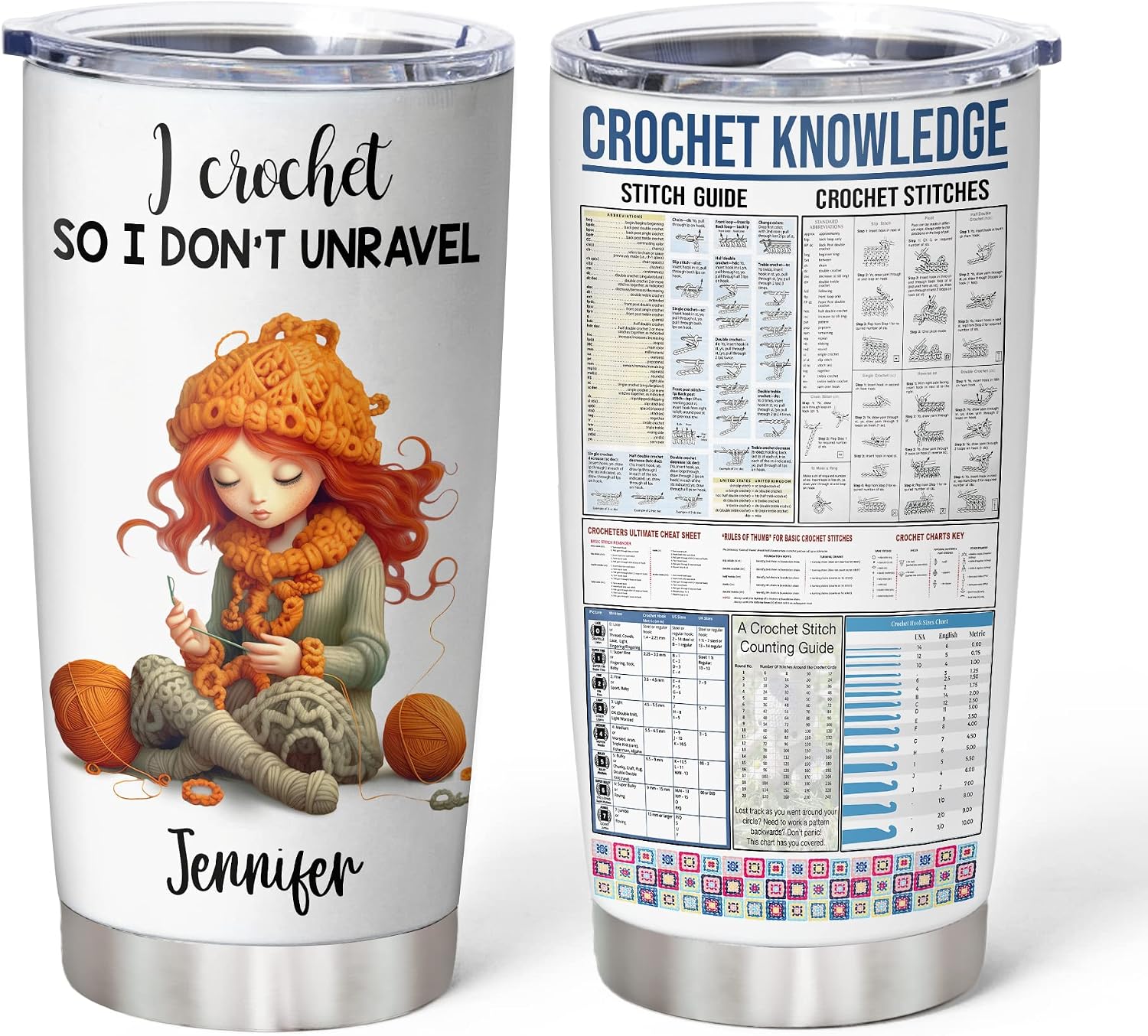 Hyturtle Personalized Crochet Tumbler Gifts for Women, Crochet Lover Gifts for Mom Wife on Mother's Day Birthday Christmas, Crocheters Knitters Gift, Custom Name 20oz Stainless Steel Travel Cups