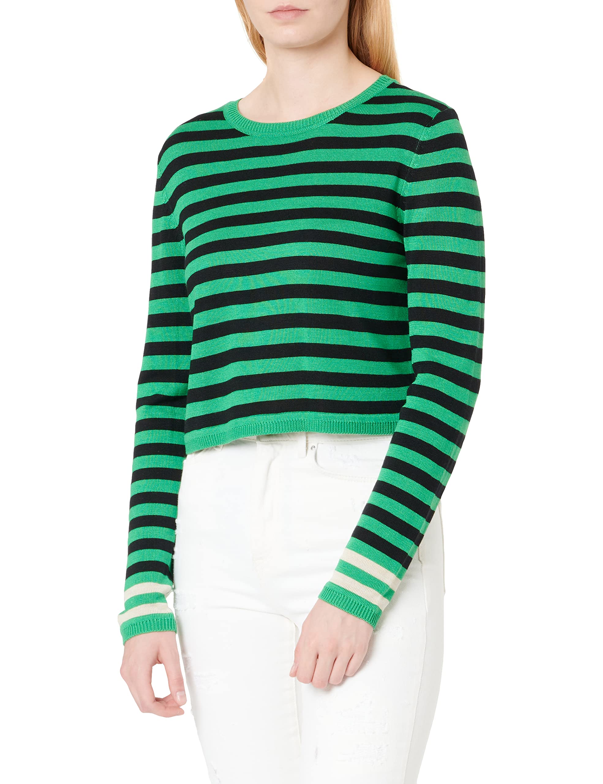 ONLY Women's Onlvicci L/S Crop Jumper KNT Pullover Sweater, Green Bee/Stripes: White/Black/Pumice Stone, L (Pack of 3)