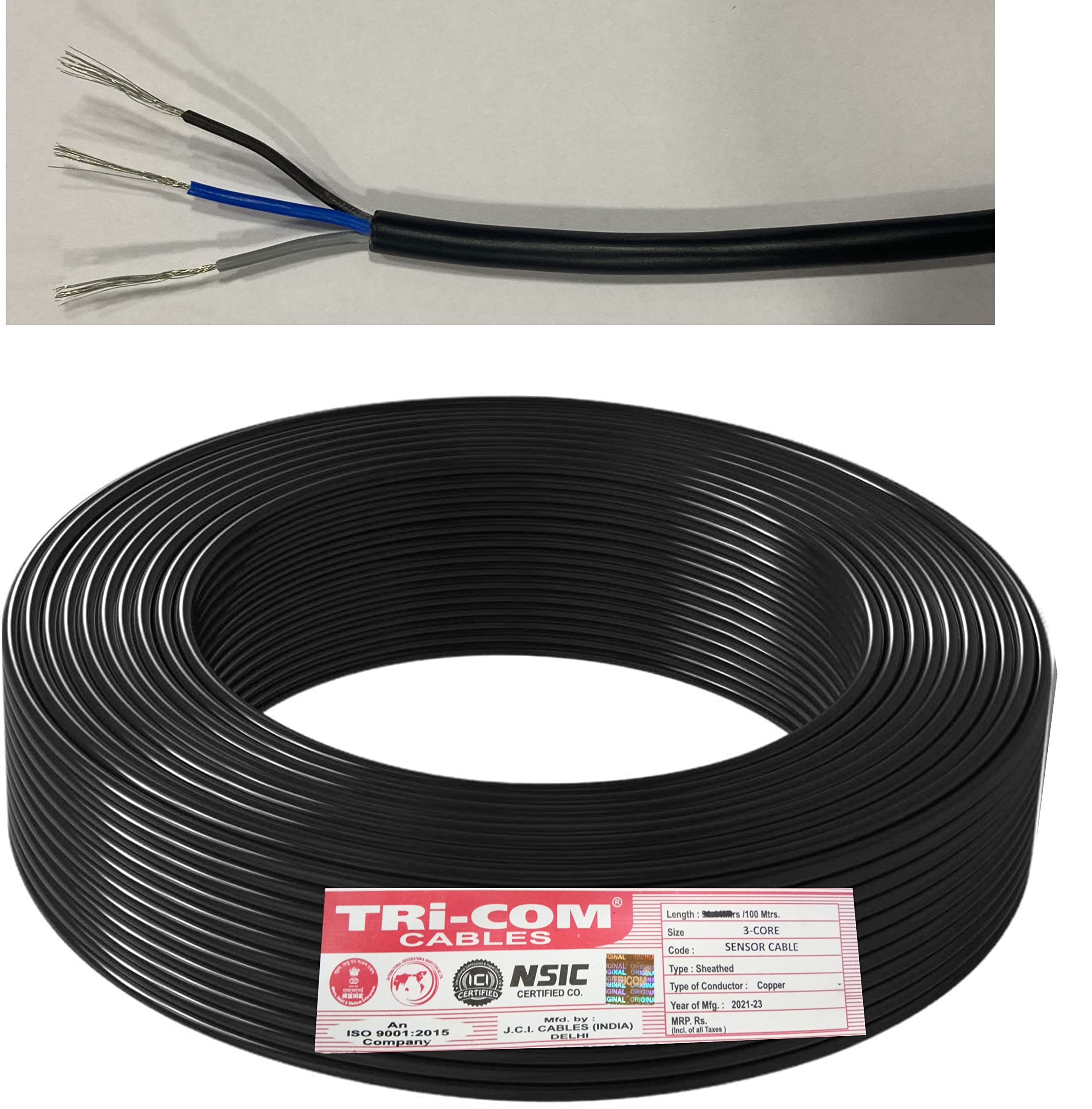 TRI-COM® 0.15 Sq.mm 3 Core Sensor Control Cable Extra Soft PVC Tinned Copper 100 Meter Roll-image-46