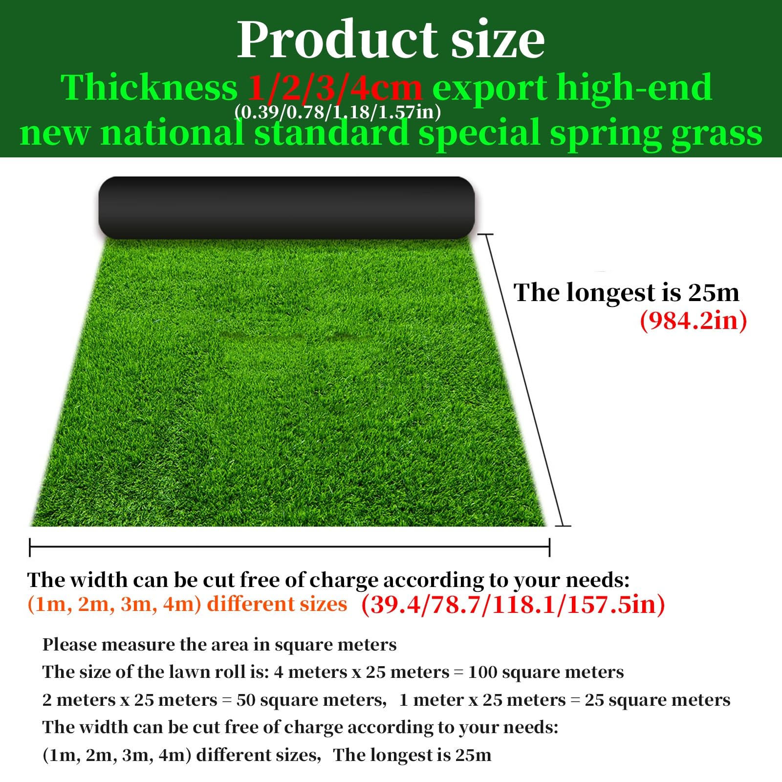 Alfombra de césped artificial para exteriores/balcón, 40 mm de grosor, césped sintético de alta densidad para jardín, 1 x 1 ㎡ y fácil de mantener