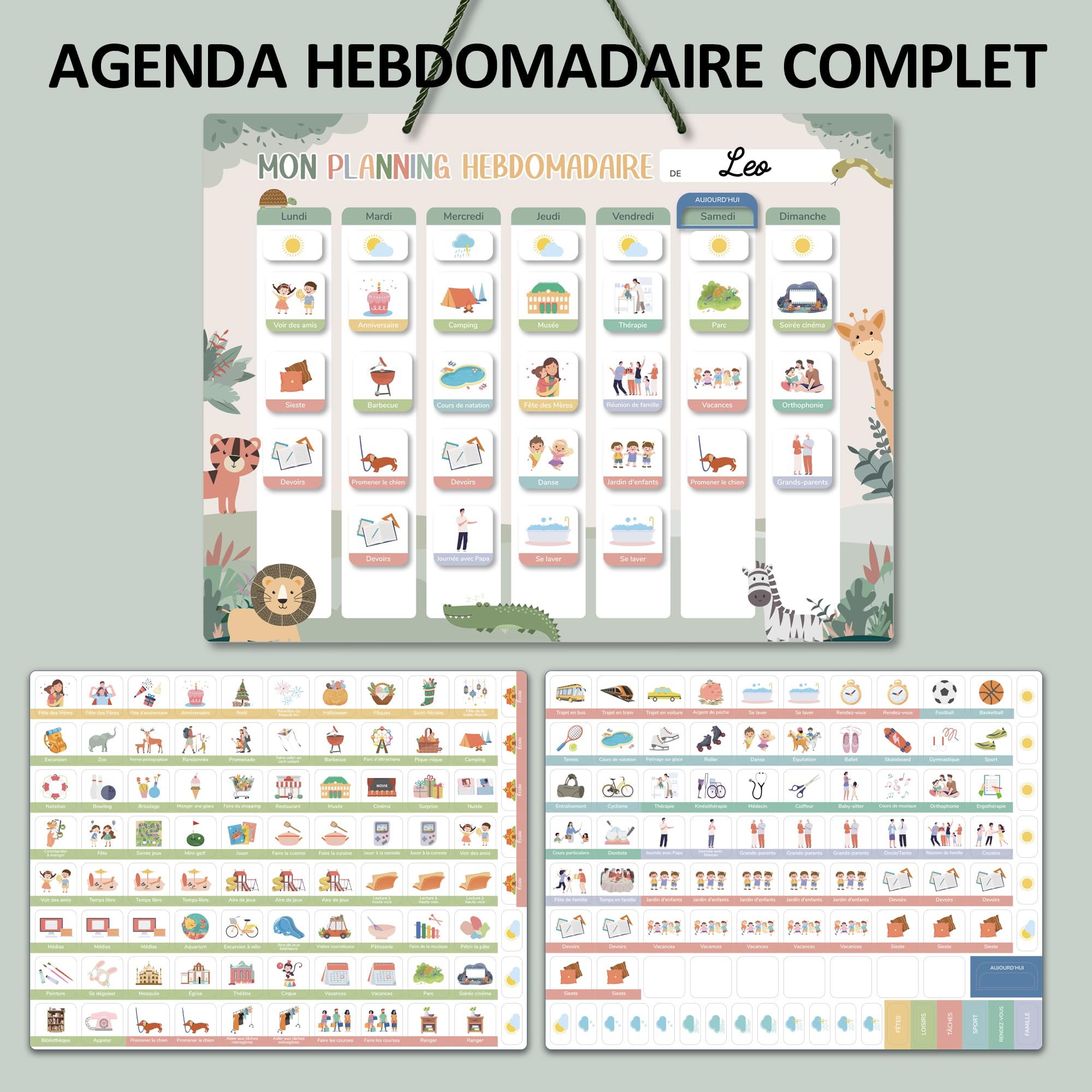 Planning de Semainier Enfant Montessori 42x32 cm avec 177 Aimants - Tableau de Récompense Effaçable et Réutilisable