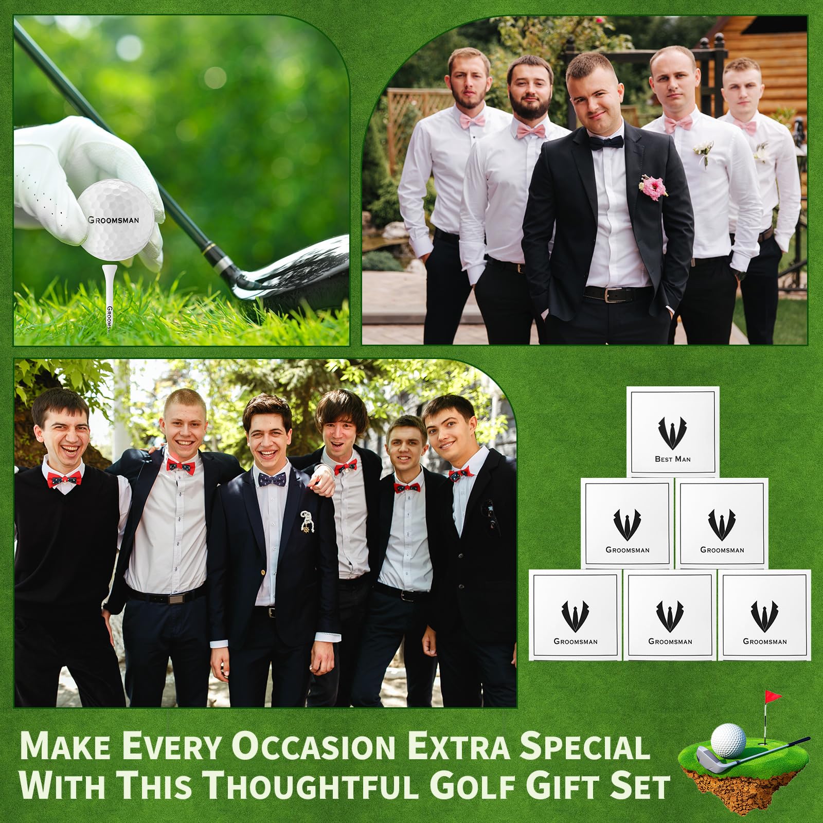 Funnymoom 36 Pcs Golf Groomsman Proposal Gift Box Set of 6, Golf Ball Tees Keychain Whiskey Glass with Invitation Cards Accessories for Wedding Best Men DIY Gifts