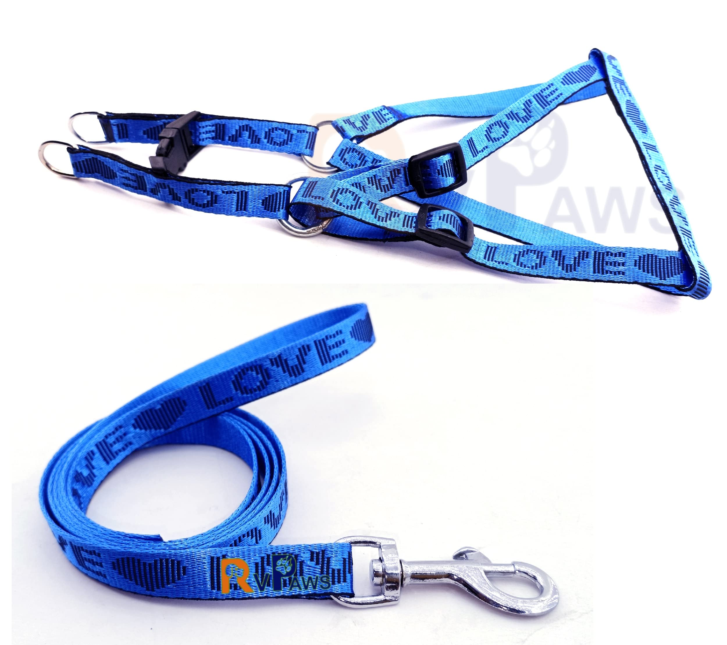Pups&Pets Love Print Nylon Adjustable Leash with Harness Set 0.5 Inch Puppy Harness for Small & Medium Dogs - 15 MM (Light Blue) (B0BSDCSKX4) Amazon Price History, Amazon Price Tracker
