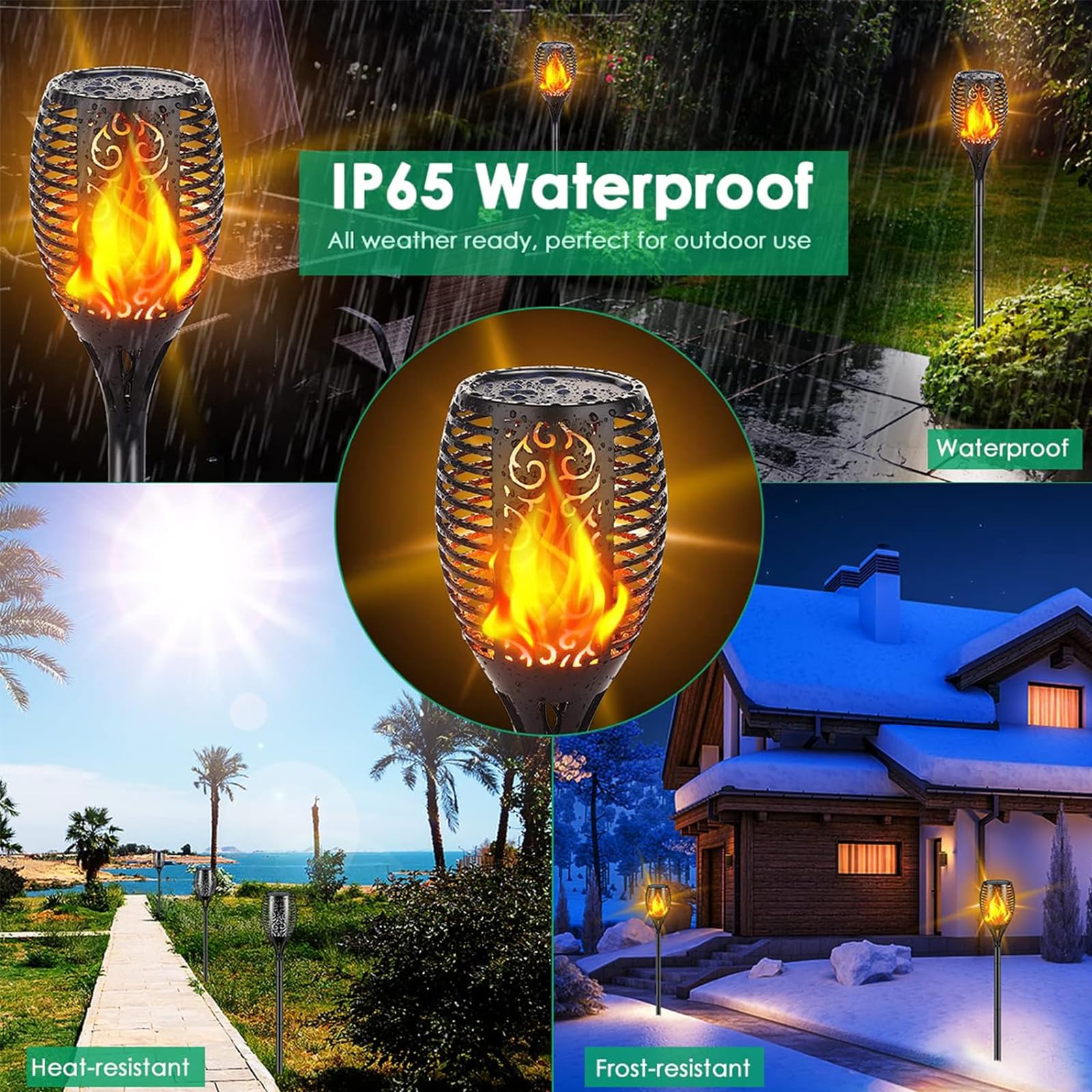 4 Pack 43" Solar Outdoor Lights 96 LED Higher & Larger Flickering Flame Solar Torch Lights Waterproof Outdoor Lighting Solar Powered Pathway Lights Xmas Decorations For Garden Patio Yard - View #4