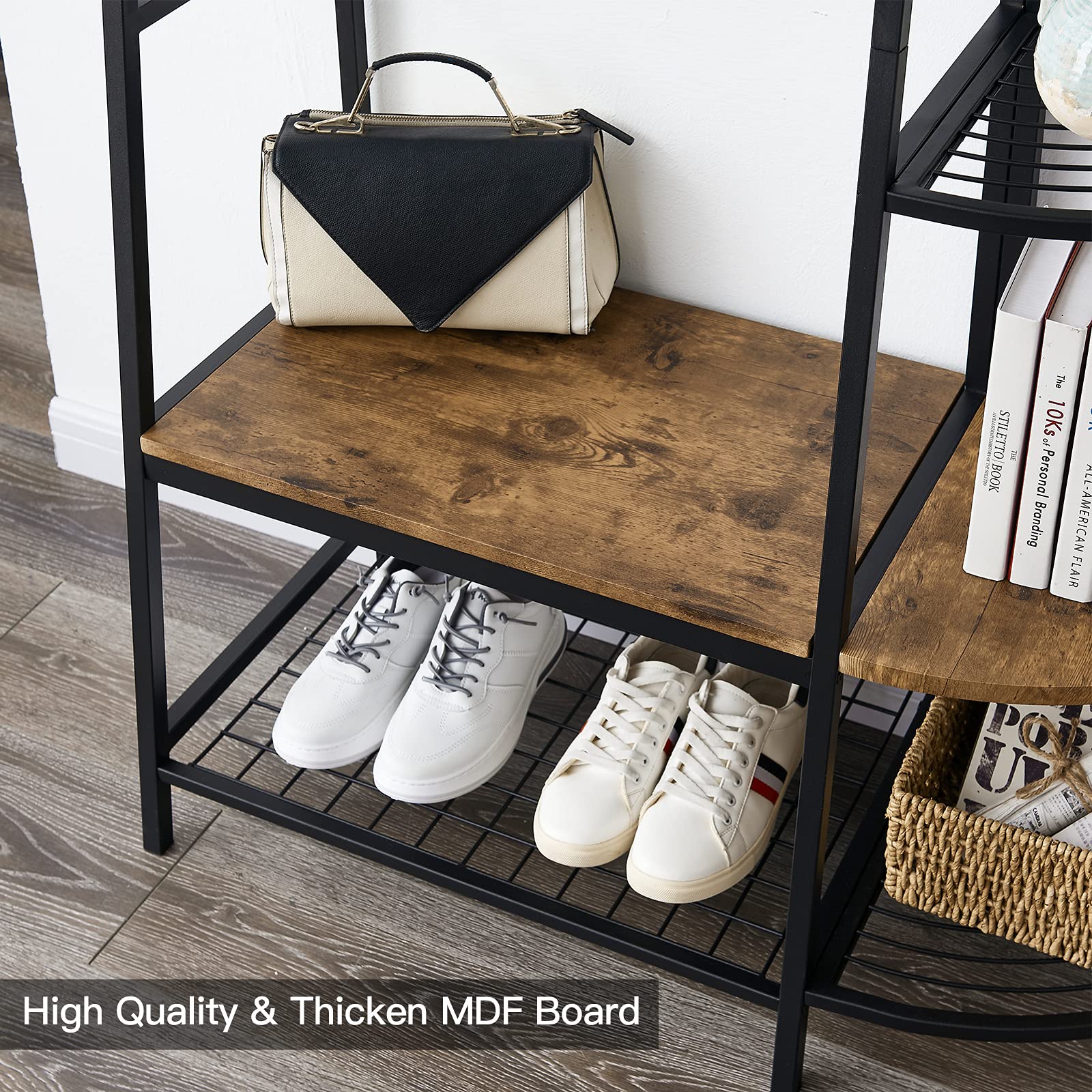 OIAHOMY Entryway Coat Rack with Storage Shoes Bench,Industrial Hall