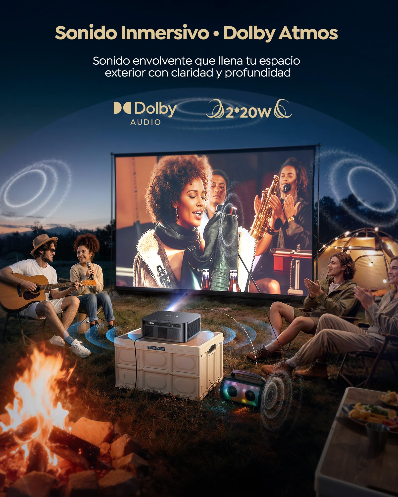 Proyector 4K | 2200 ANSI Brillo | Google TV 14.0 Integrado | Audio Dolby 40W| Proyector FHD 1080P Nativo, Enfoque Automático e IA Calibración, 2+32GB, HDMI 2.1, MEMC HDR10 para Cine en Casa y Exterior