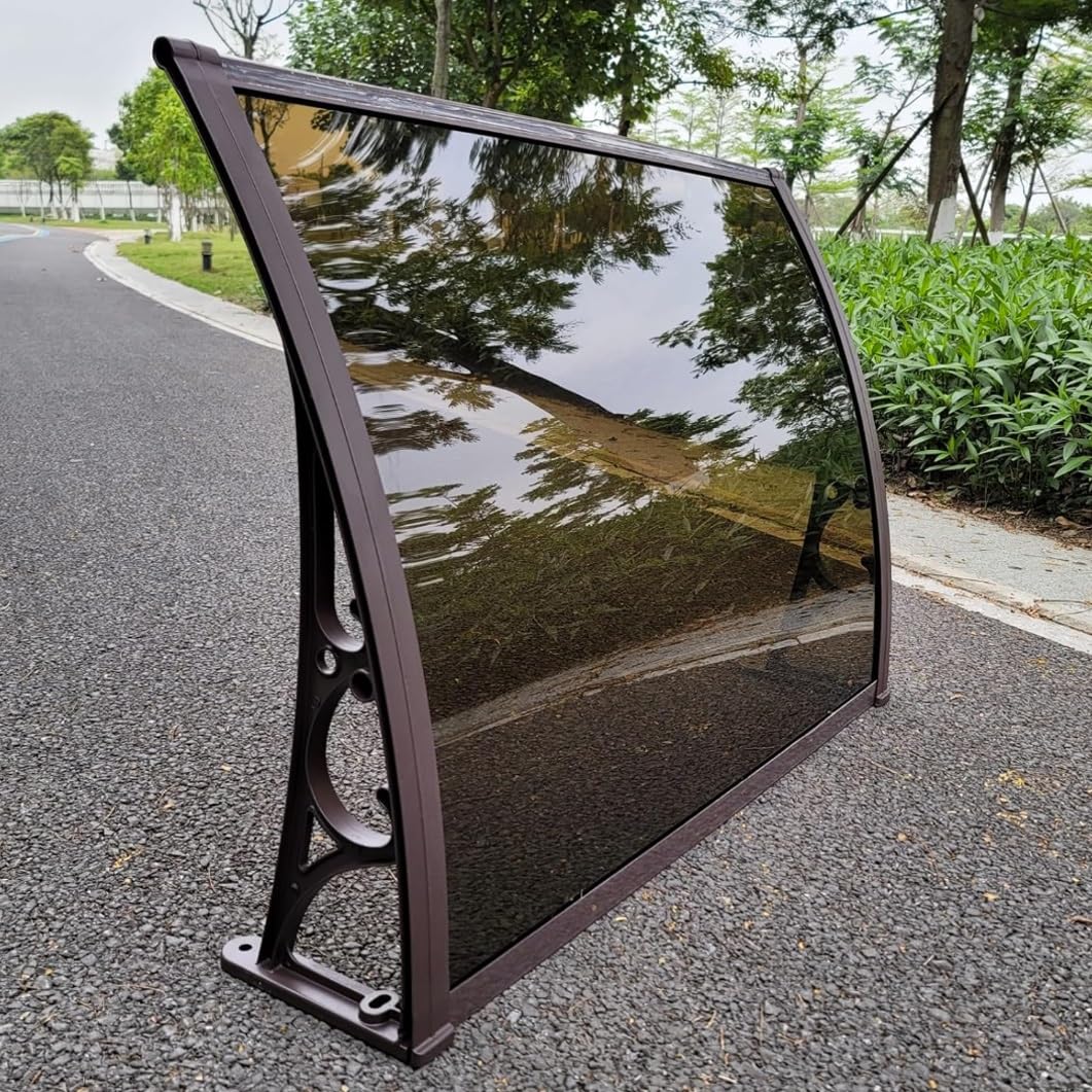 Auvent de porte polycarbonate café YVYKFZD toit en surplomb facile à installer 100x260