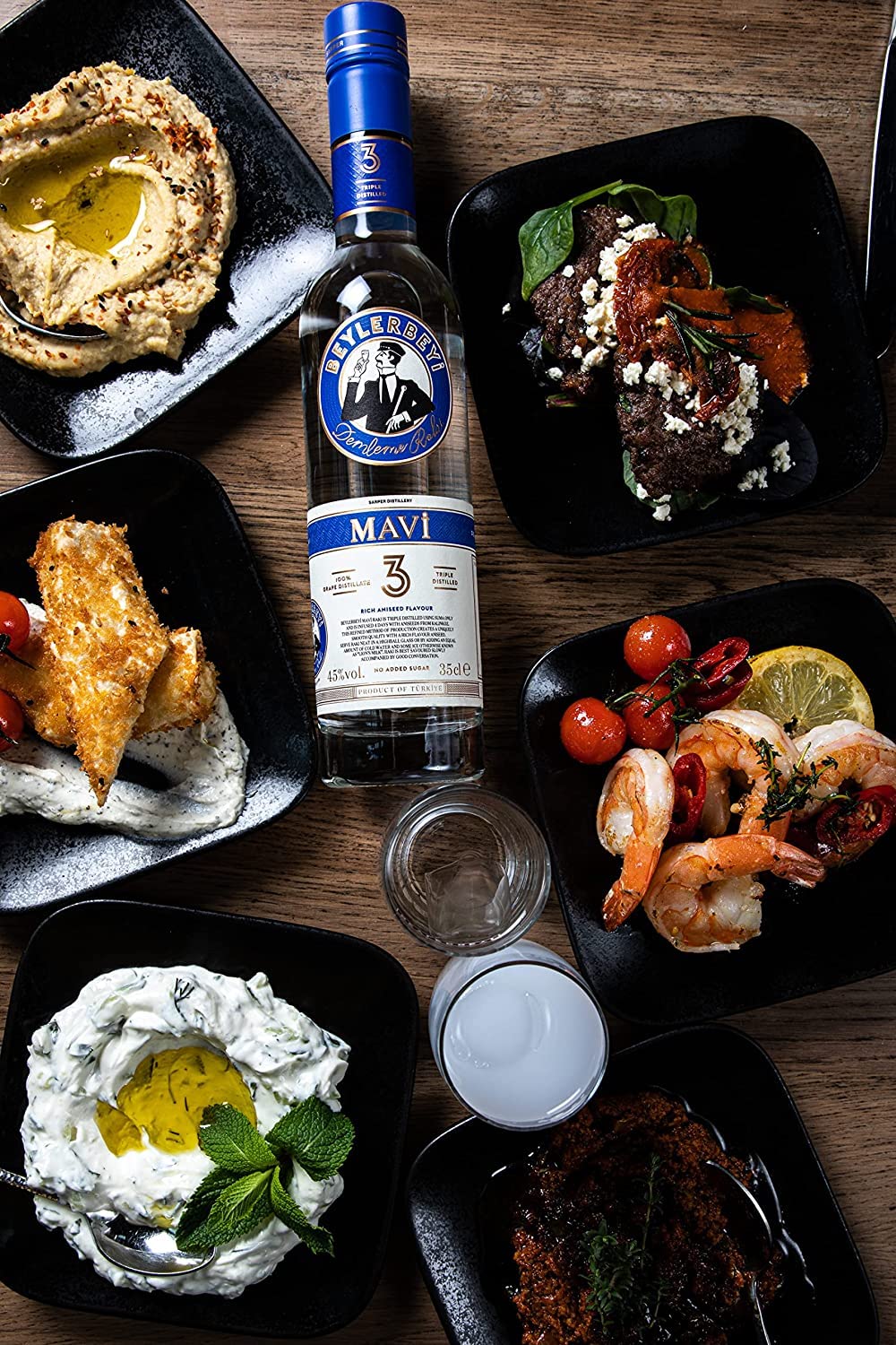 Beylerbeyi - Set Raki Göbek 70cl + Mavi 35cl | Brandy Turco Aromatizado con Anís - 100% Uvas Frescas - Sin Azúcares Añadidos | Triple Destilación - 45%