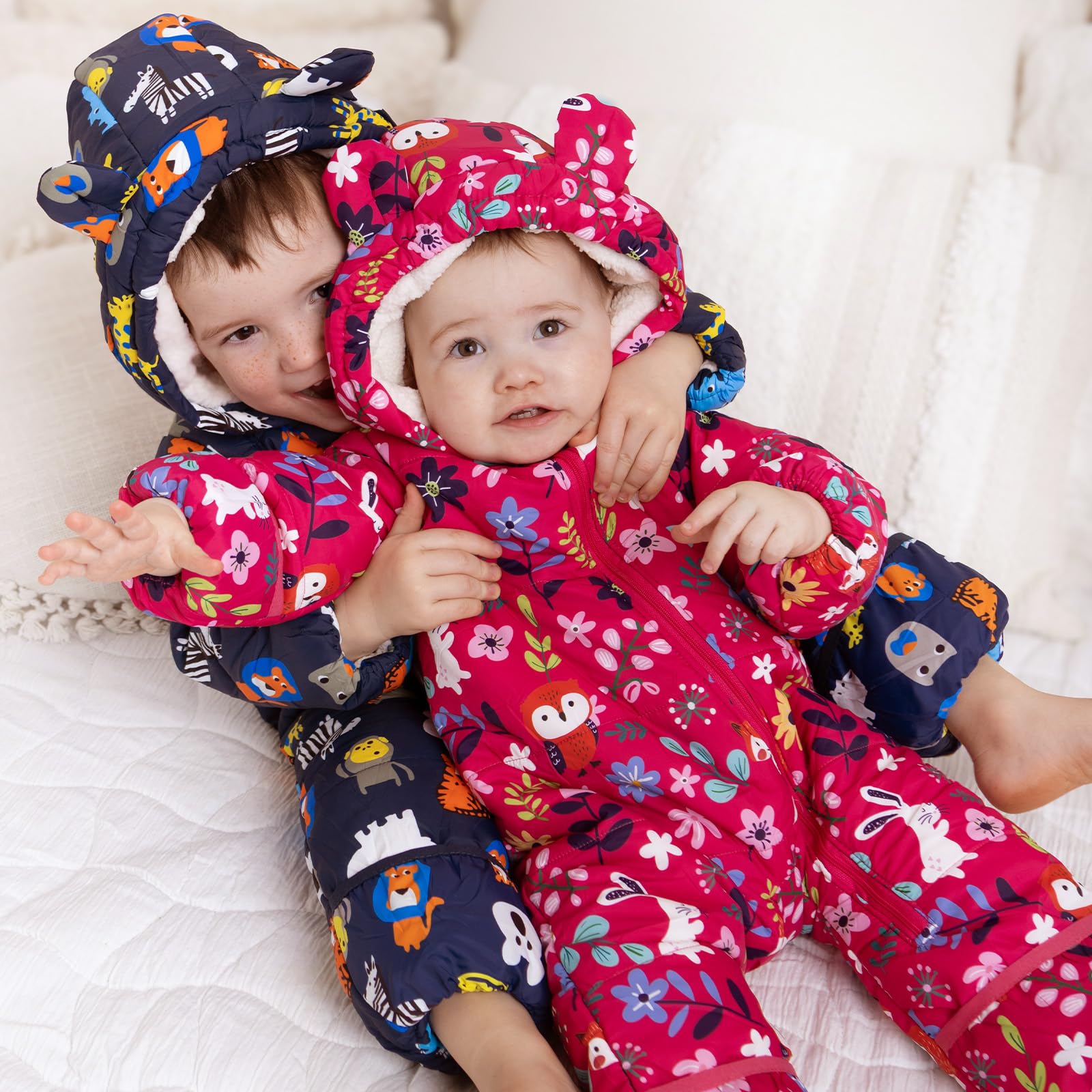 JiAmy, Tutina da neve per bambini, con cerniera, con cappuccio, fodera in pile
