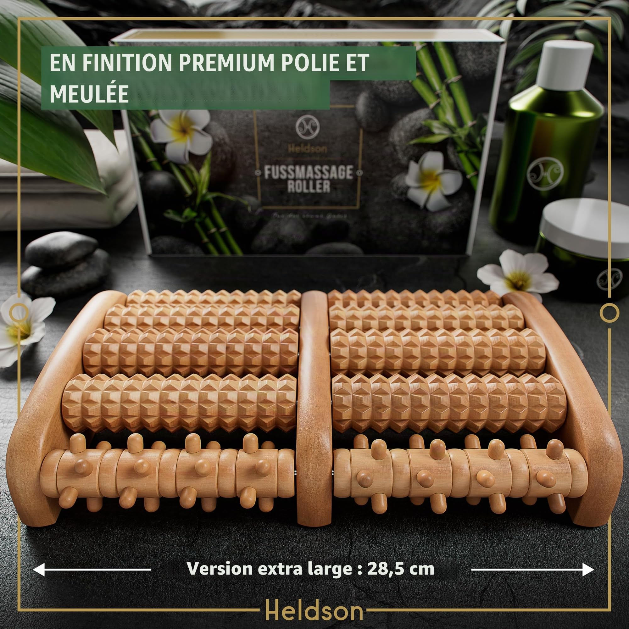 HELDSON® Rouleau de Massage en Bois • Appareil de Massage des Pieds • Drainage Lymphatique & Solution de Relaxation Manuel • Thérapie Reflexologie Plantaire