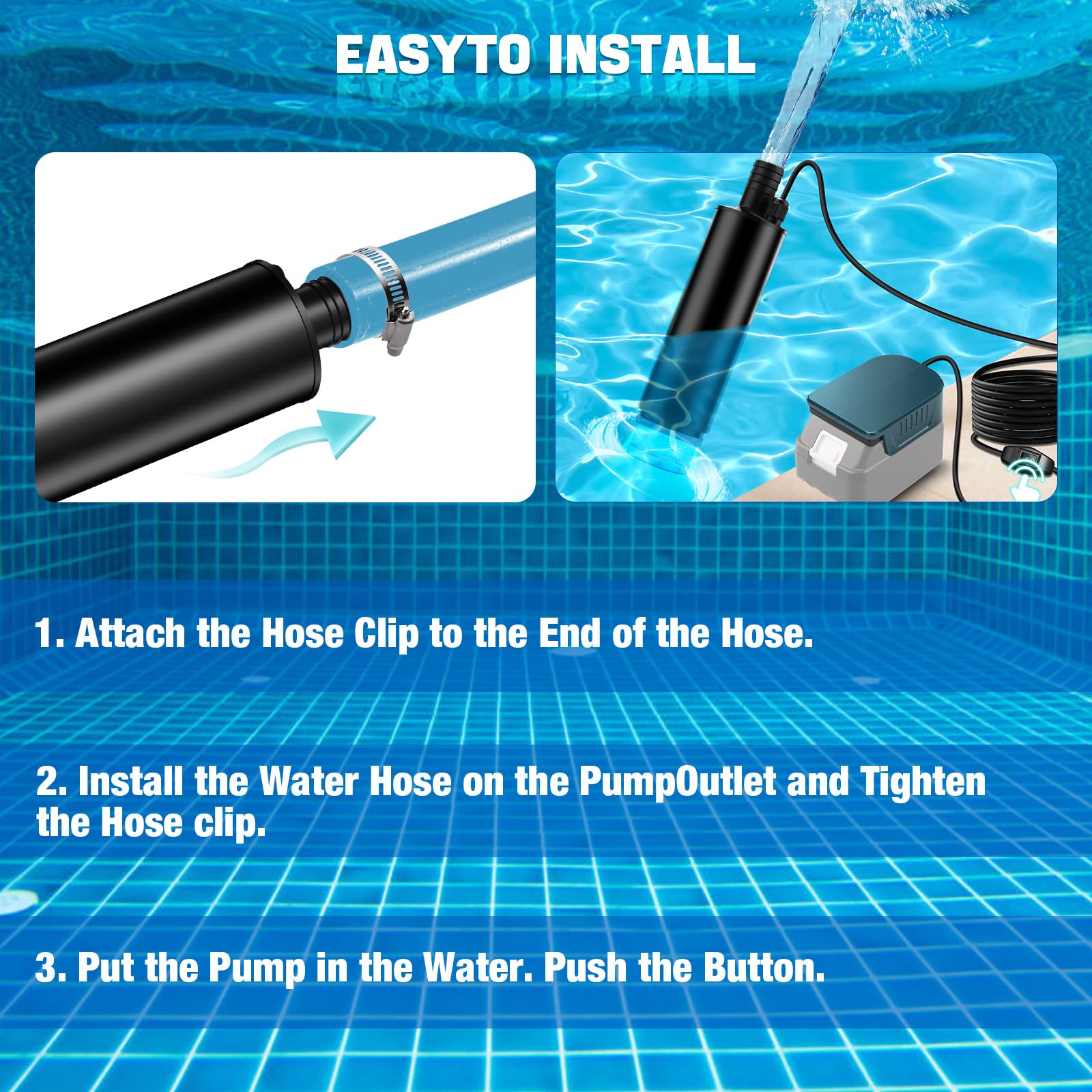 Pompa Sommergibile A Batteria 18V Per Makita: 300W, 5000 L/h, Altezza 8m, Senza Batteria, Blu - 4