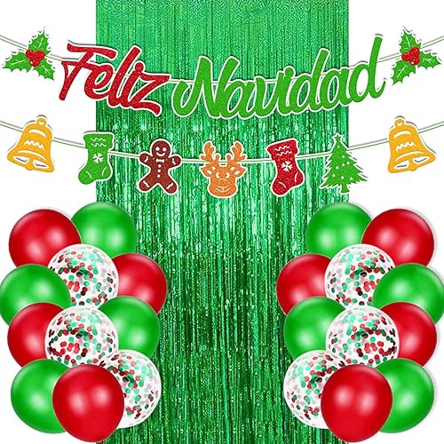 Miniatura 4 de 25 piezas de decoraciones de fiesta de Feliz Navidad, pancarta española de Feliz Navidad, guirnalda de acebo para festival de invierno, vacaciones