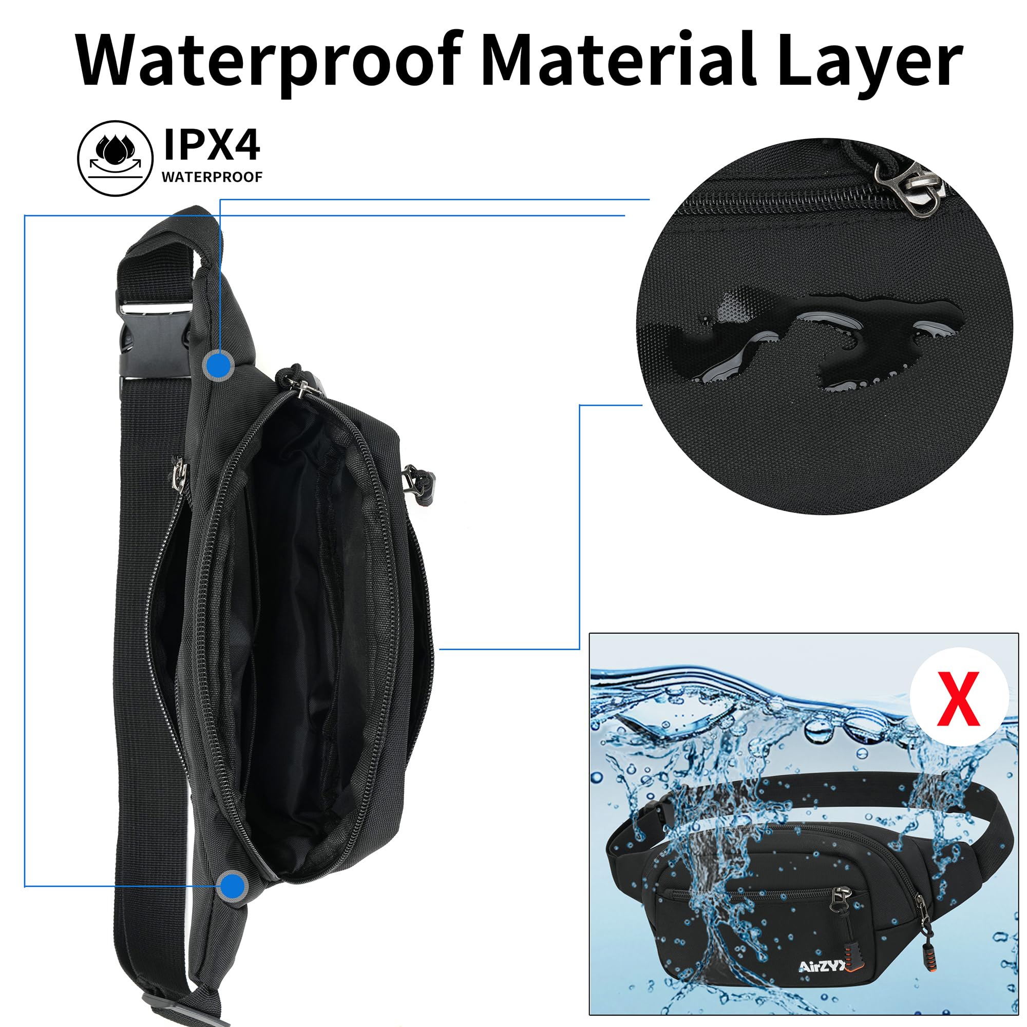 AirZyx Bumbags and Fanny Packs for Women Men for Hiking Running (Black) - Image 6