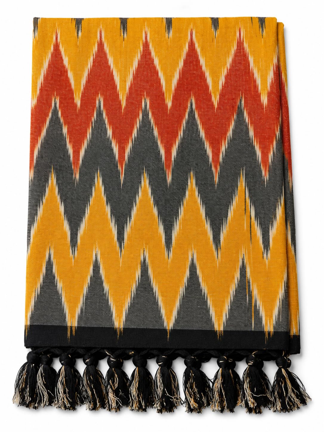 Sambalpuri Girl Dupatta, Ikat Print with Tassel Fringe 0P-picture-35