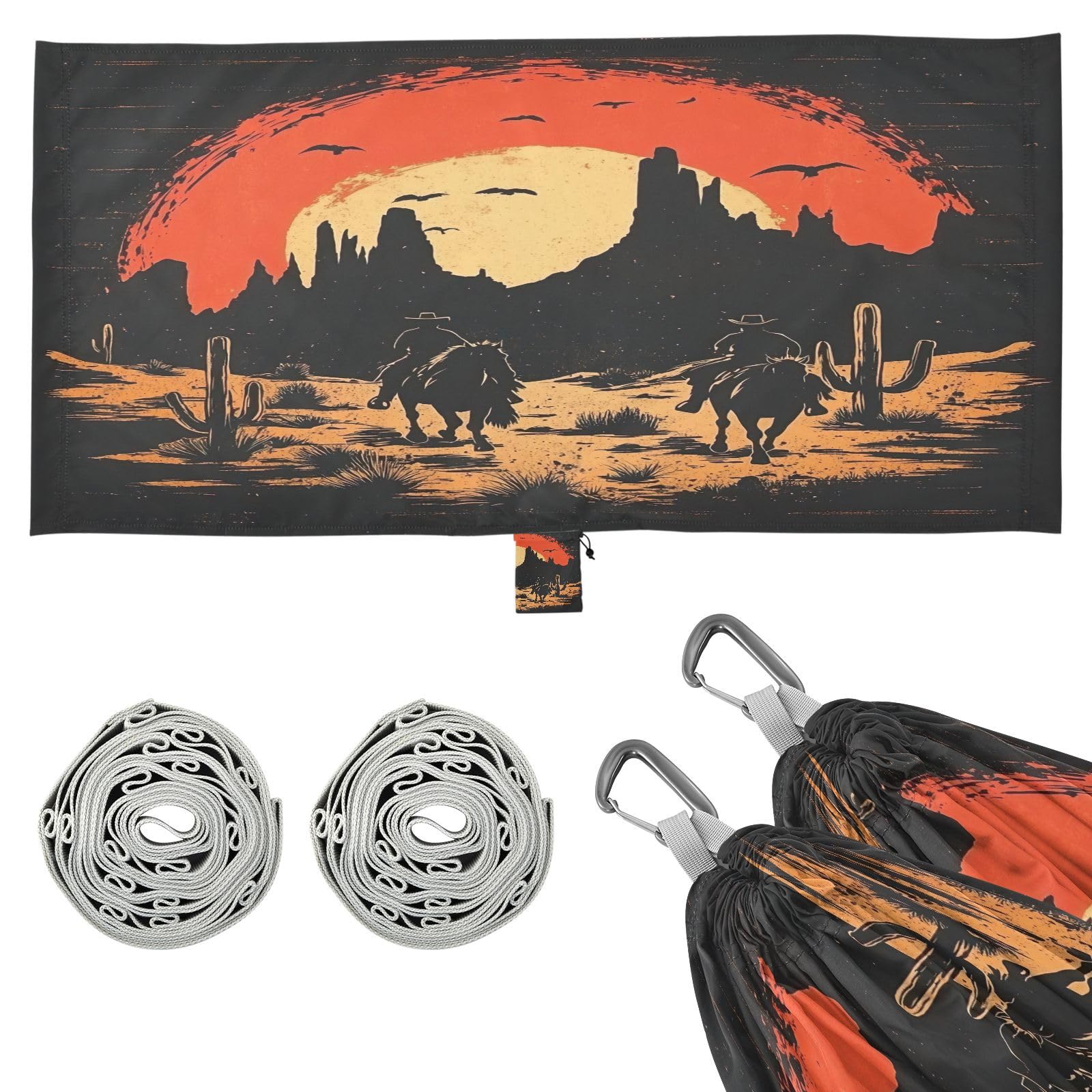 Haskirky Retro Desert Troop Cowboy Camping Hammock, Single Portable Hammocks with Tree Straps & Attached Carry Bag, 330Lbs Capacity Perfect for Outside Indoor Hiking Beach Backpack Travel