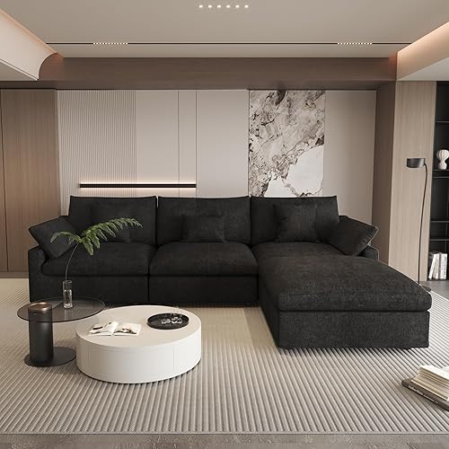 Miniatura 88 de WJShome - Sofá seccional modular en forma de nube para sala de estar, sofá de 160" con relleno de plumón en forma de U con otomano, sofás