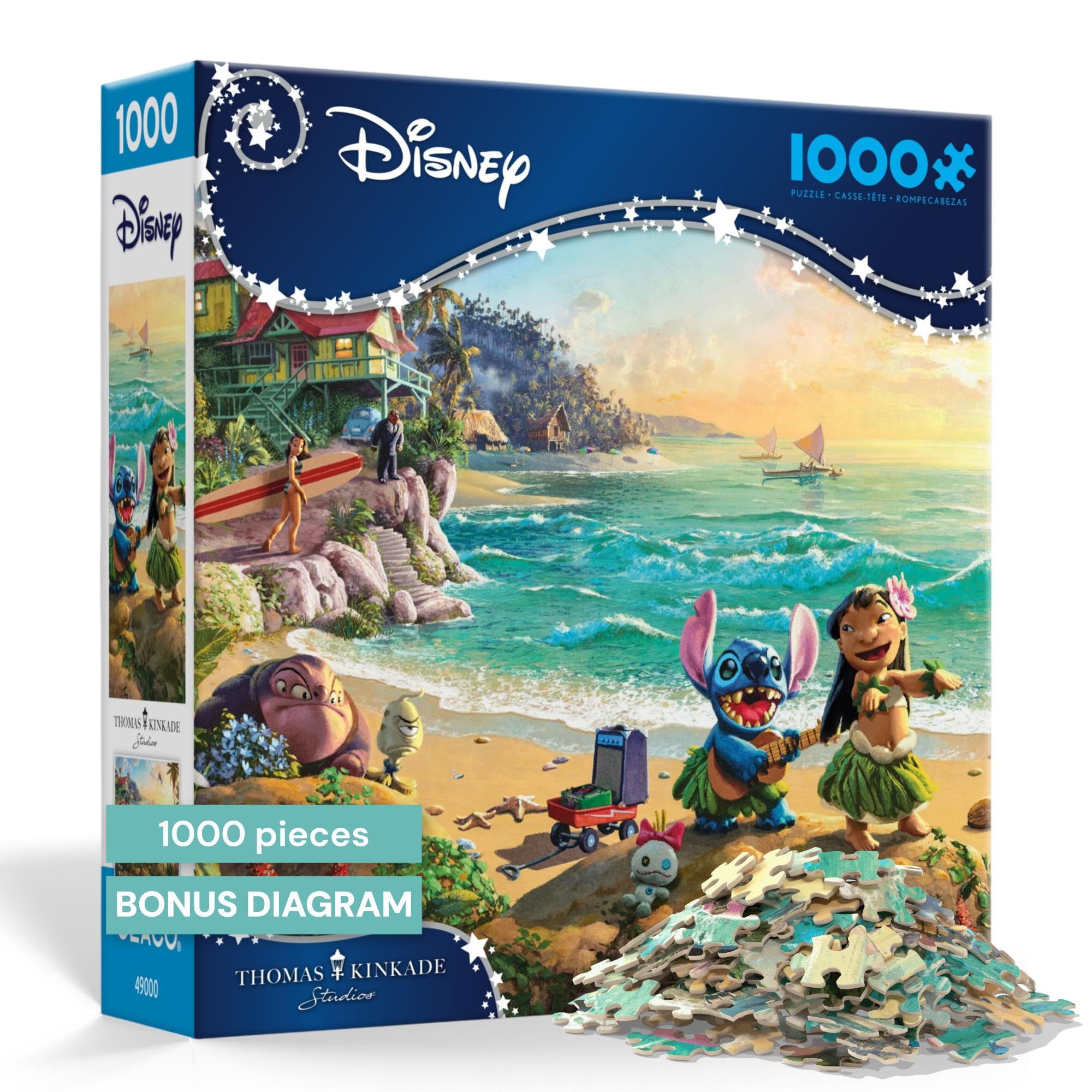 Ceaco - Thomas Kinkade Disney Lilo & Stitch 1000 Piece Jigsaw Puzzle, Premium Recycled Board, Made in USA, Includes Full-Color Poster, 26.75 x 19.75 in