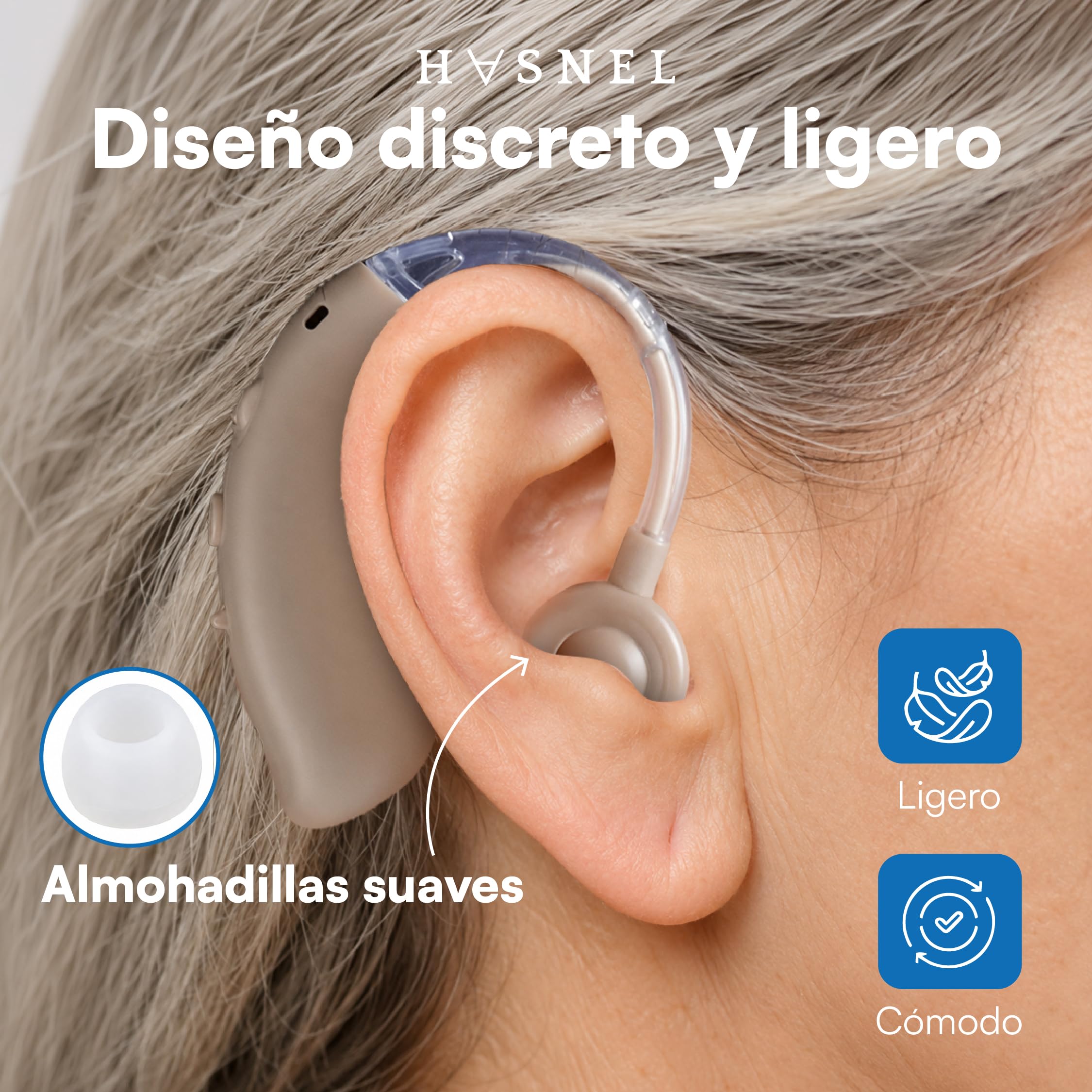 Amplificador de Sonido Recargable, Amplificador Auditivo BTE, Estuche Portátil Carga Rápida, 2 Unidades Intercambiables Válidas para Ambas Orejas, Manual en Español, Larga Duración 60 Horas