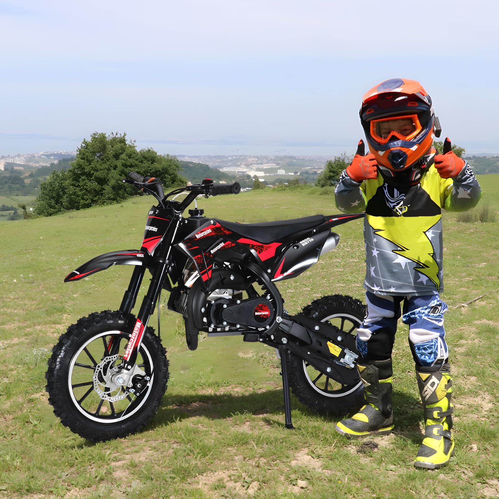 50cc Dirt Bike for Adults & Kids-Kids Dirt Bike 2-Stroke Gas Powered Off Road Motorcycle Mini Bikes with Speeds up to 40 MPH for Uphill and Off-Road Conditions Pull Start ﻿ (Red)