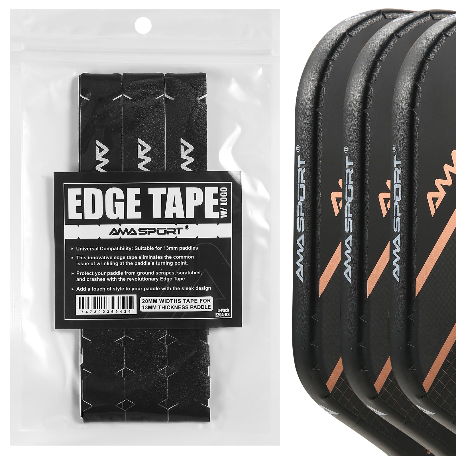 PICKLETECH Pickleball Paddle Edge Protection Tape with Logo- Paddle Head Edge Guard - Racket Edge Protects Tape -Fit Perfectly Curved Edge -No Wrinkling โ image 1