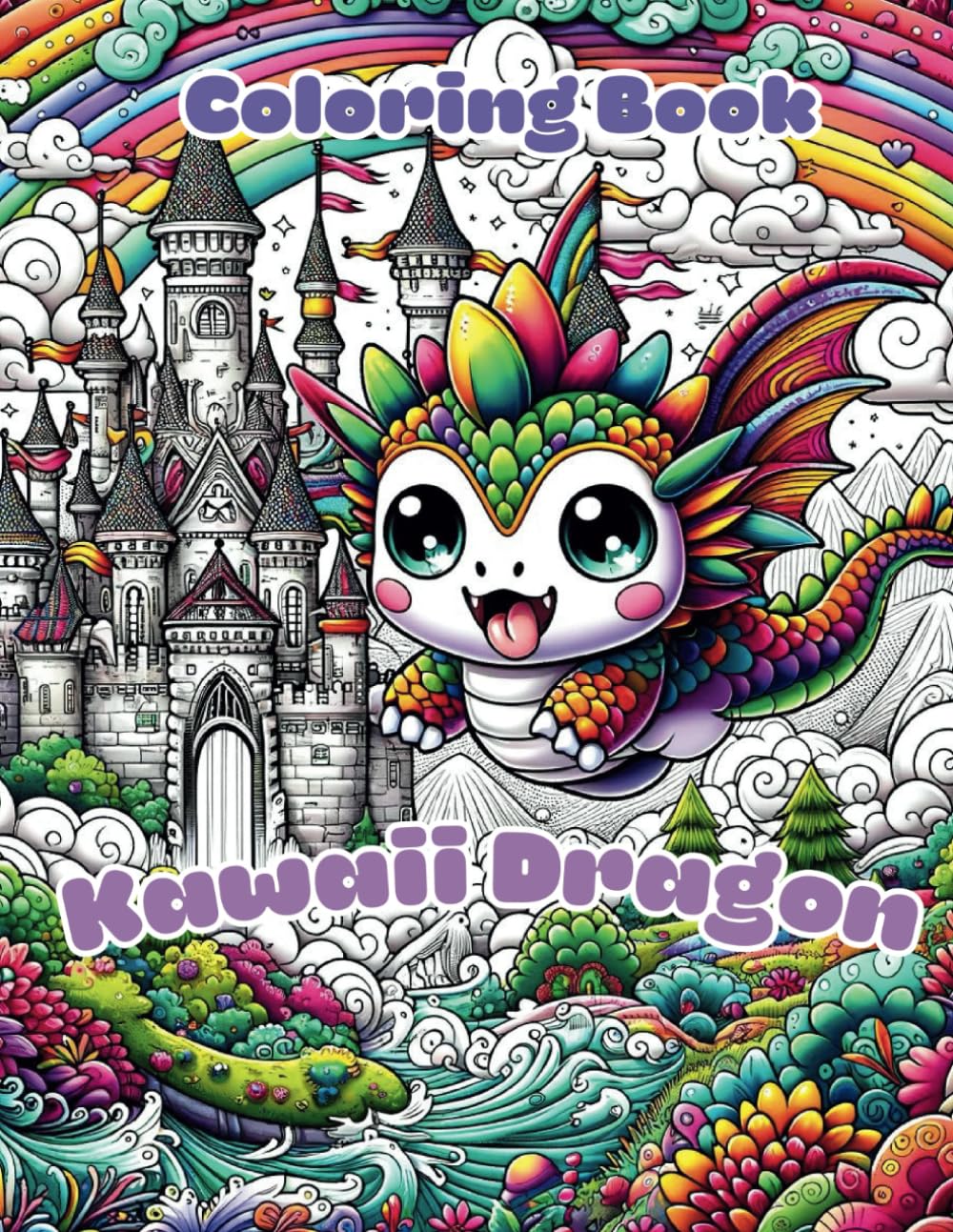 Kawaii Dragon Coloring Book: For Kids & Adults - 50 Cute and Fun, Dragons and Fantasy Animals
