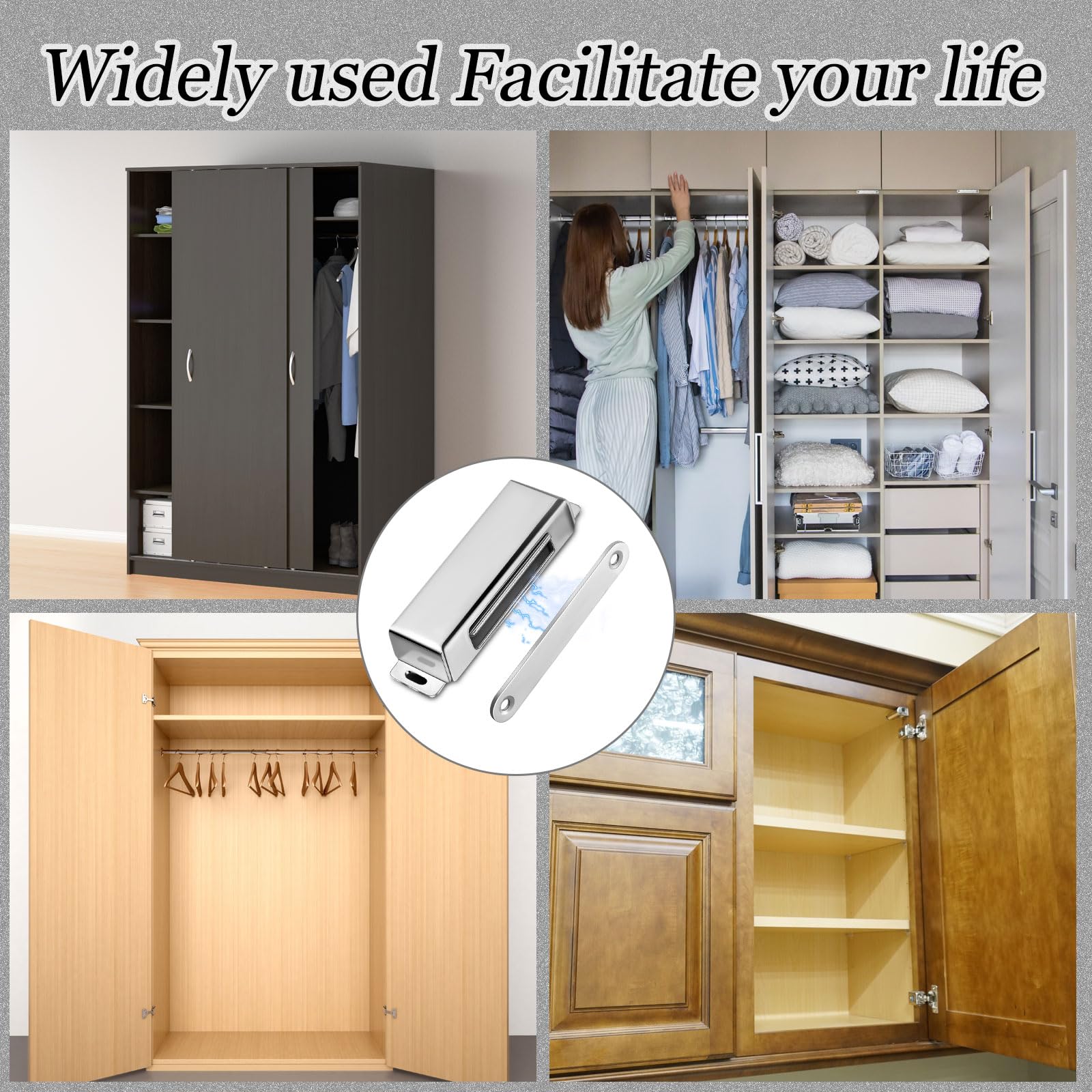 Yaocom 2 cierres magnéticos para puerta, 150 libras, acero inoxidable, resistentes, fuertes imanes magnéticos para armario, armario, cocina, baño, habitación automática (2.95 pulgadas)