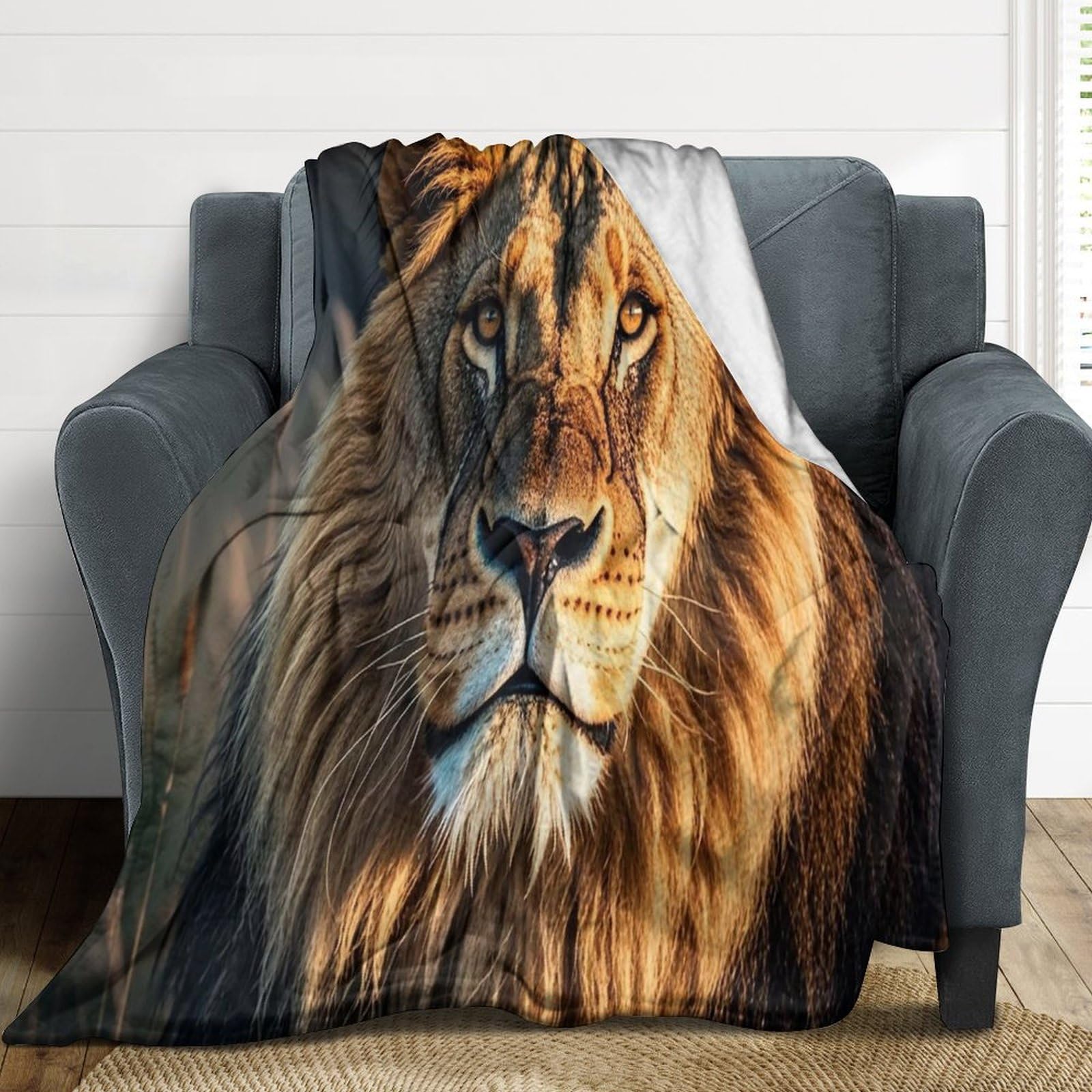 Couverture lion pour lit en flanelle douce et légère 152x203 cm
