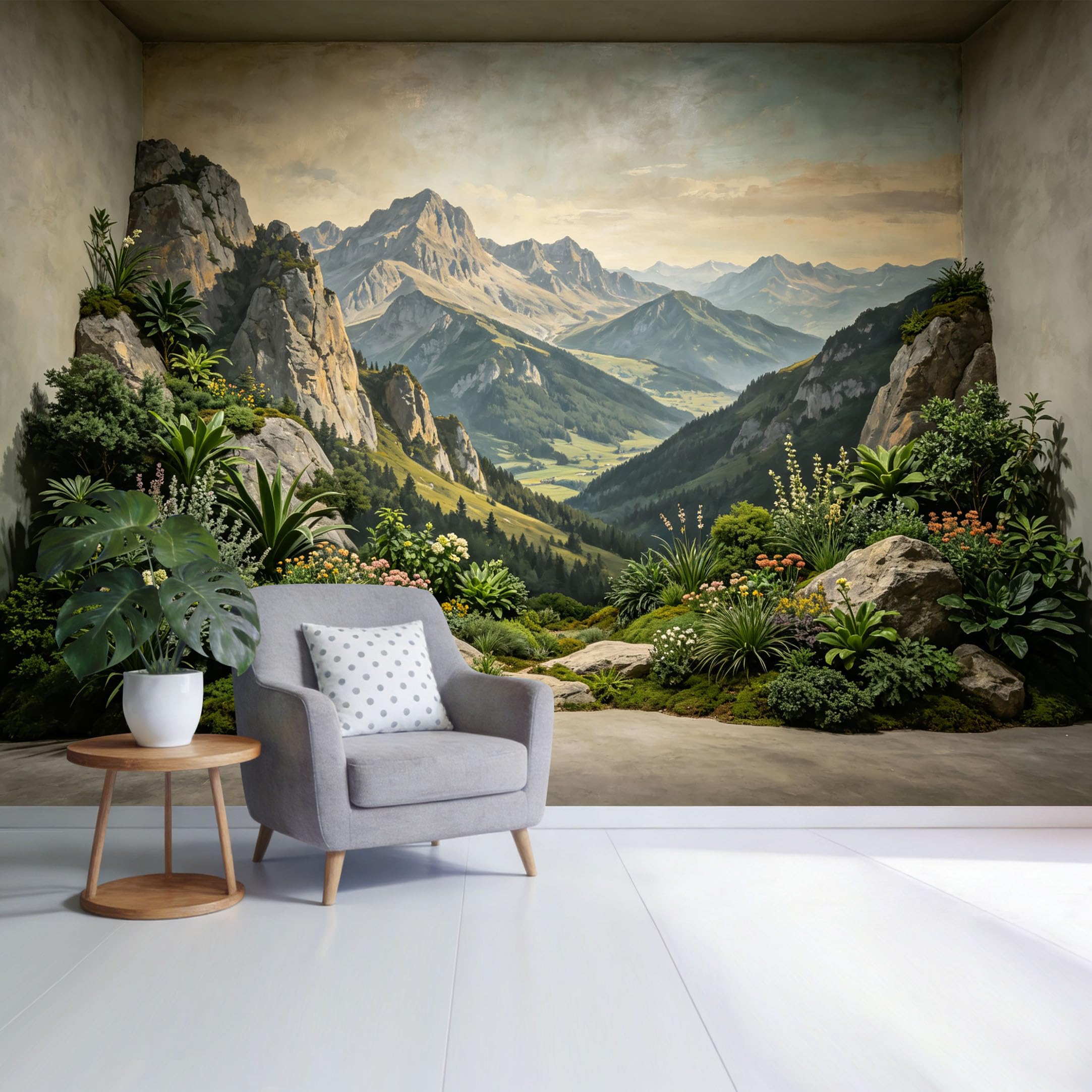 Custom Size Wall Mural Mountain Valley Landscape Botanical Garden Green Meadow View SelfAdhesive Wall Fabric Removable Wallpaper for Home Office Decor
