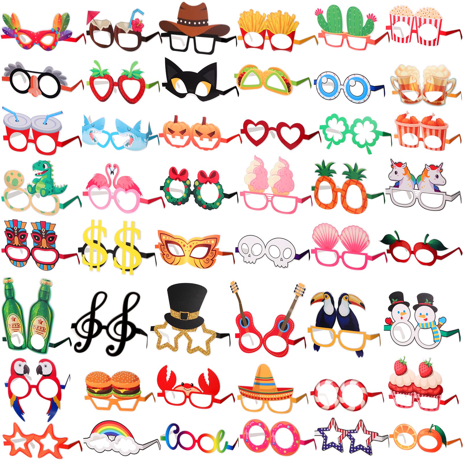 Sratte 48 Pcs Luau Party Eyeglasses Funny Hawaiian Glasses Tropical Paper Sunglasses Bulk Fancy Photo Booth Props for Adults Luau Party Decoration