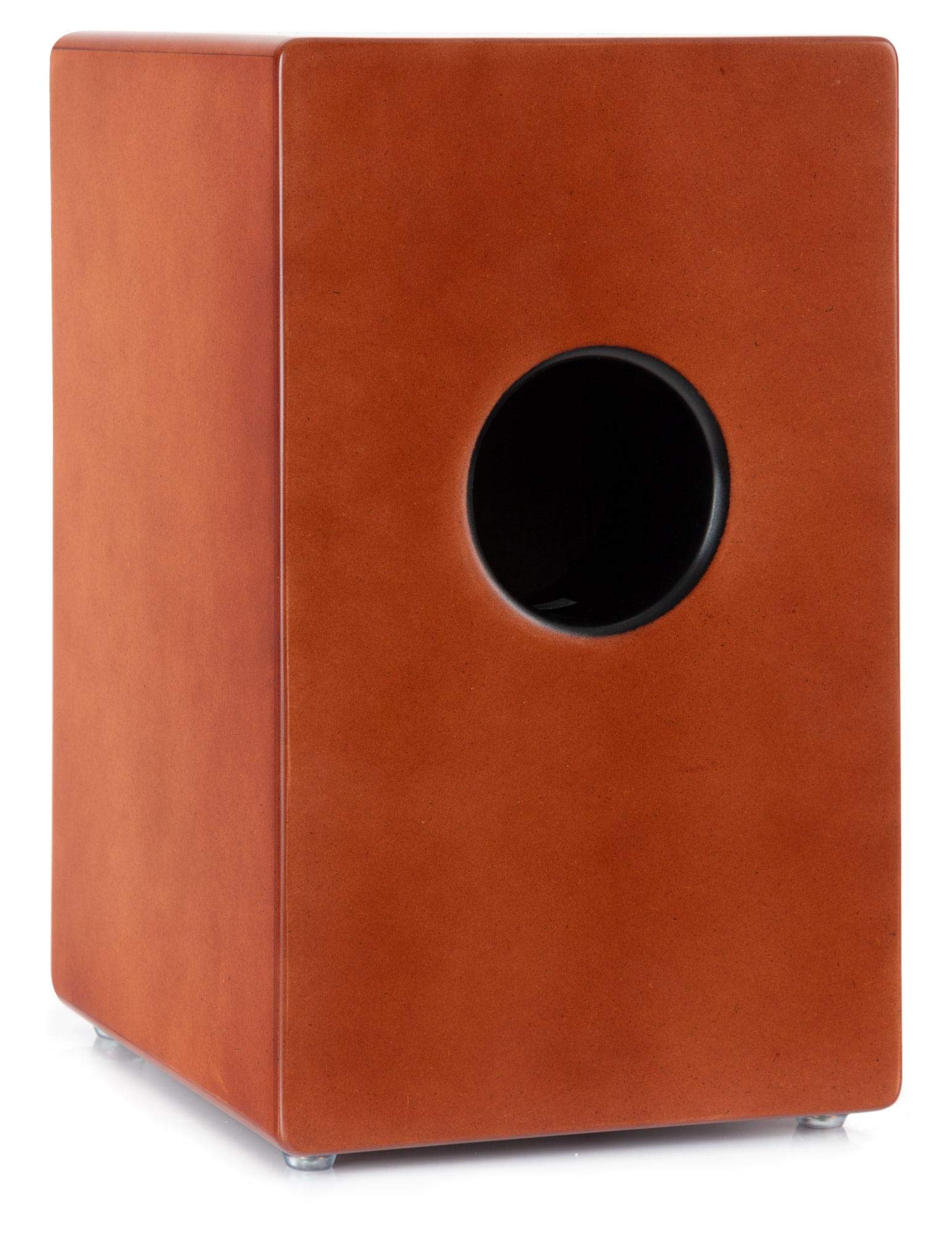 XDrum Cajon El Bajo Bass Port Cocoa Brown/Ebony Set - Cajon mit Bass POrt, Edelholz-Furnier-Schlagflächen & fest installiertem Snare Teppich inkl. Gigbag & Cajonschule für Einsteiger