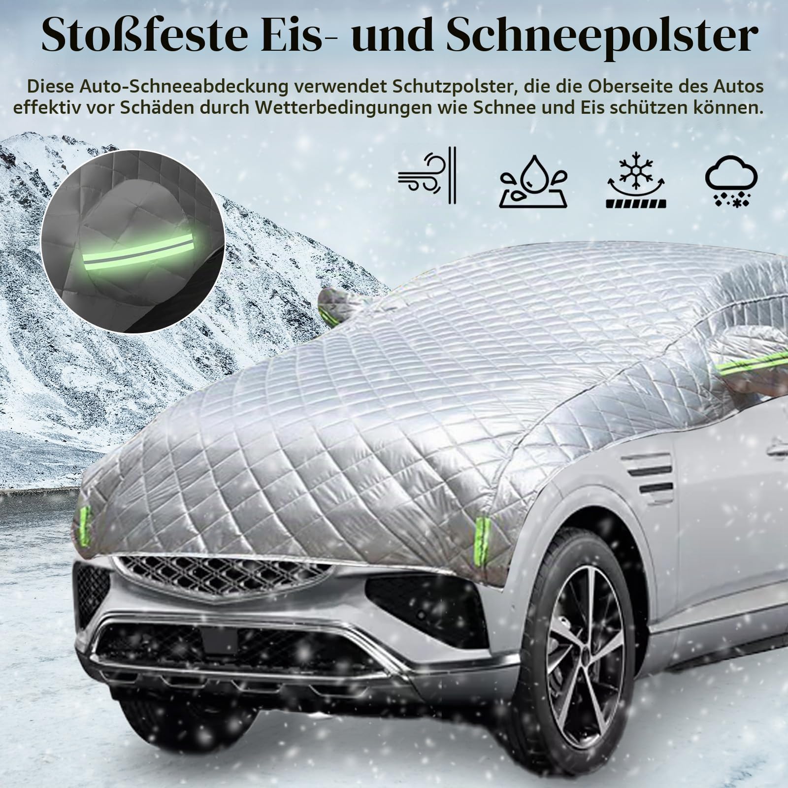 Autoabdeckung, 520x240cm Halbgaragenabdeckung Hagelschutz Auto Hageldecke für Autos Frontscheibenabdeckung Winter Wasserdicht Einfrieren verhindern Staubdicht Schneeschutz für SUV und Geländewagen
