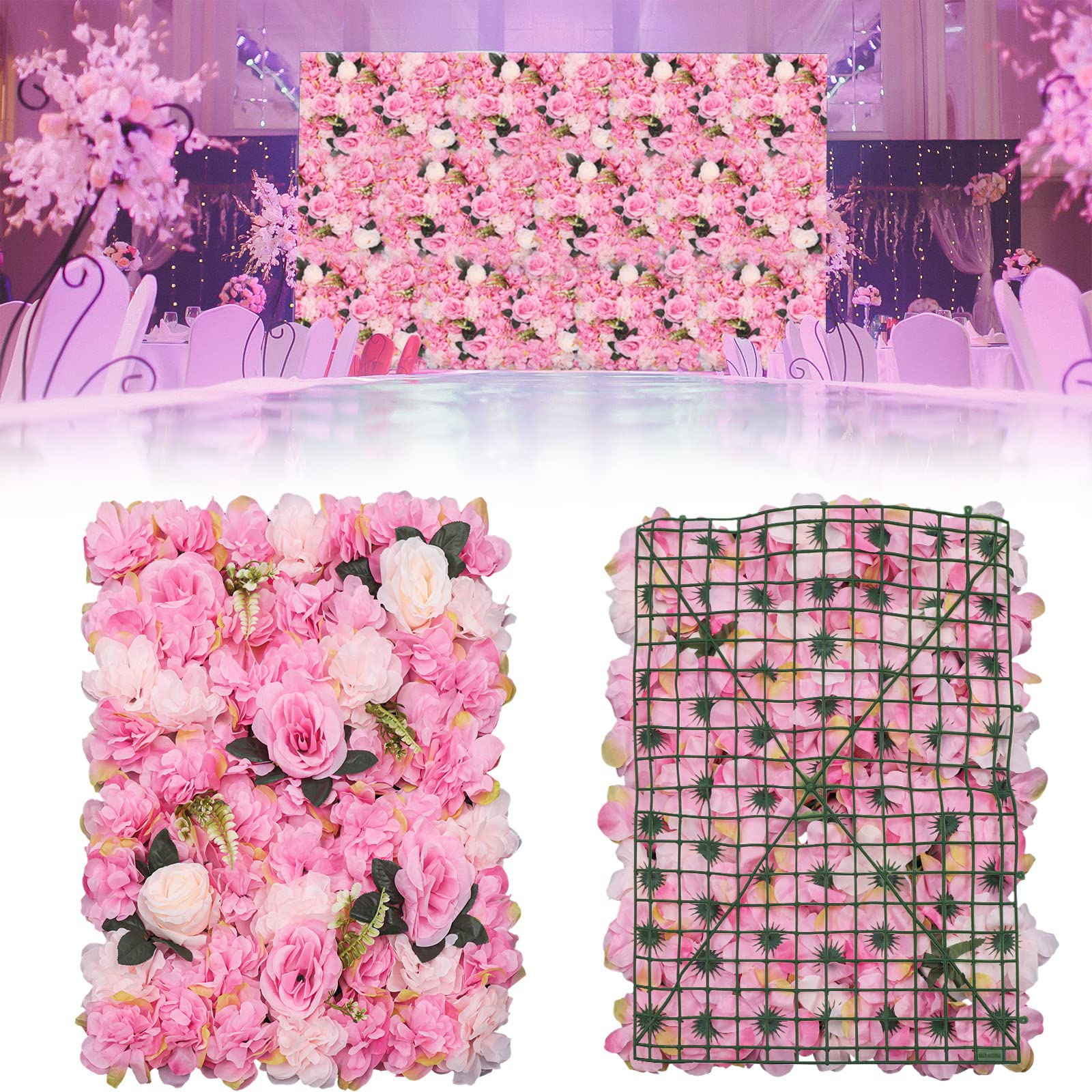 Lot de 12 panneaux muraux de fleurs artificielles, panneau mural de fleurs, fond de rose, décoration de maison, décoration de mariage, fête prénatale, fête, mur de bonbons, zones photo