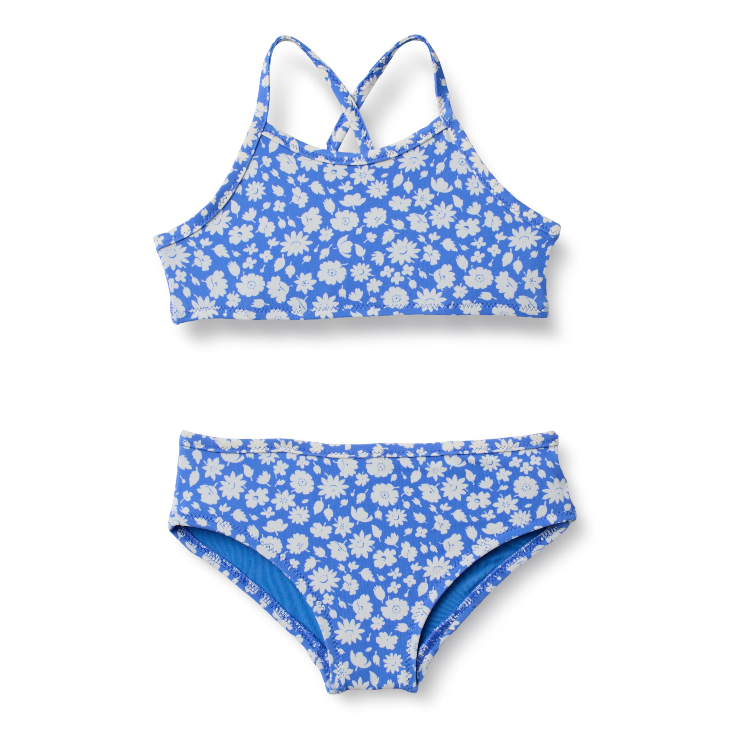 Amazon Essentials Toddler Girls' Cross Back Bikini Set, Blue Ditsy Floral, 4T