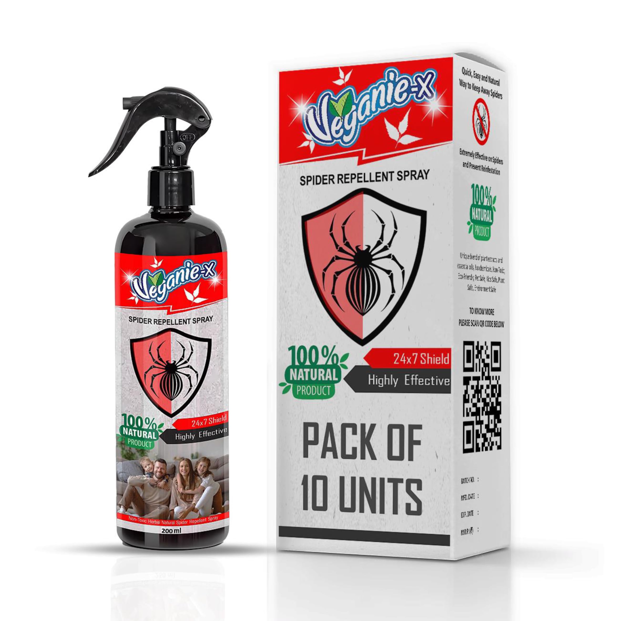 Veganie-X Spider Repellent Spray- Natural, Natural Spider killer with Instant Action & Long Lasting Performance Insect Repellent With Pleasant Fregrance | Kids Safe Pet Safe (10 Units of 200 ml) (B0CVFP5H7B) Amazon Price History, Amazon Price Tracker