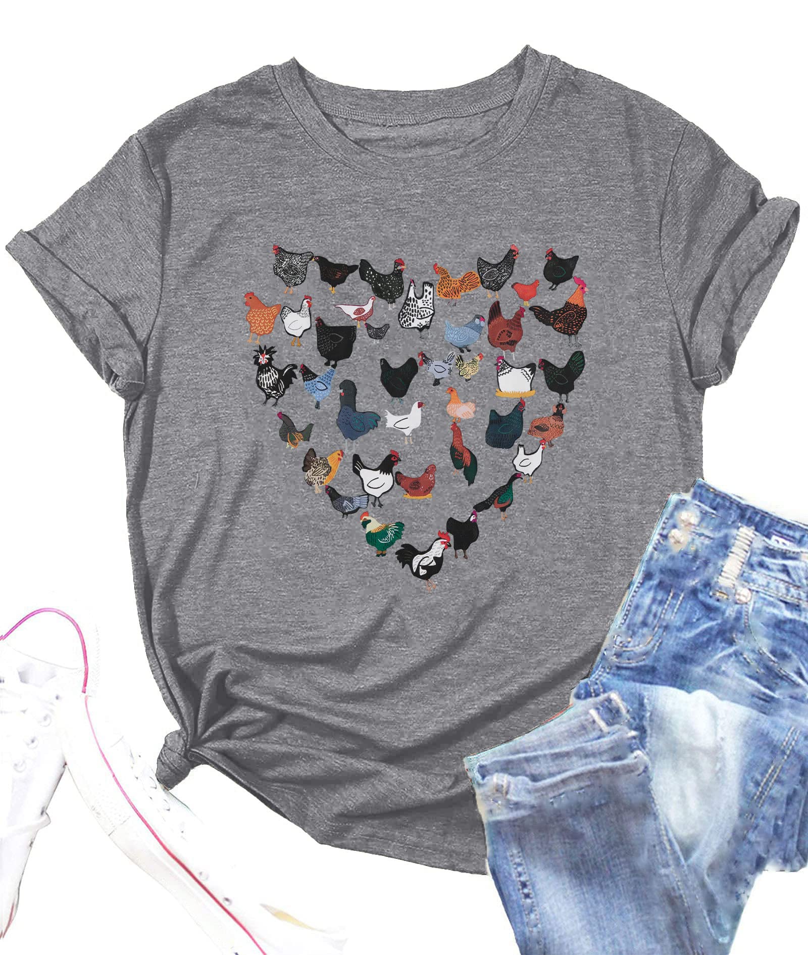 Chicken Shirt Women Funny Chicken Lovers T Shirt Egg Dealer Tee Tops Farm Country Graphic Short Sleeve Tee