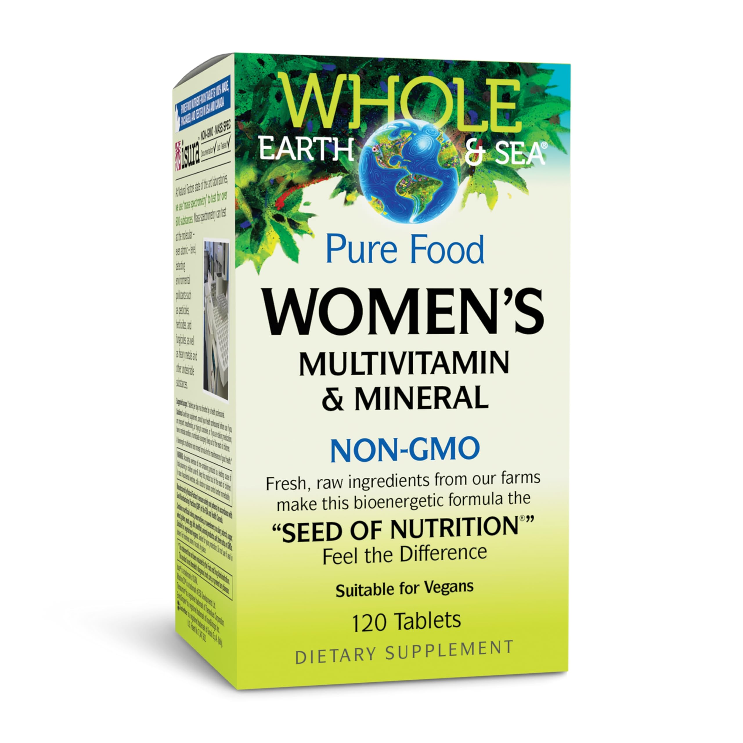 Multivitamínico y mineral para mujeres Whole Earth & Sea de Natural Factors, suplemento de alimentos integrales, vegano, 120 comprimidos