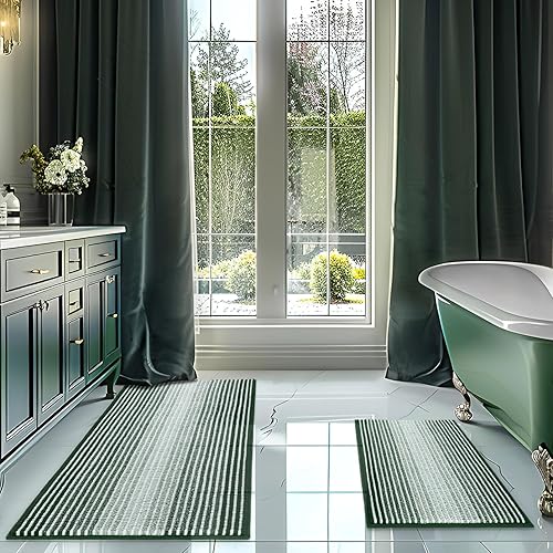 Juego de alfombras y tapetes de baño, 2 piezas de felpilla gruesa y absorbente, antideslizante, suave y peluda, lavable en lavadora (20 x 47