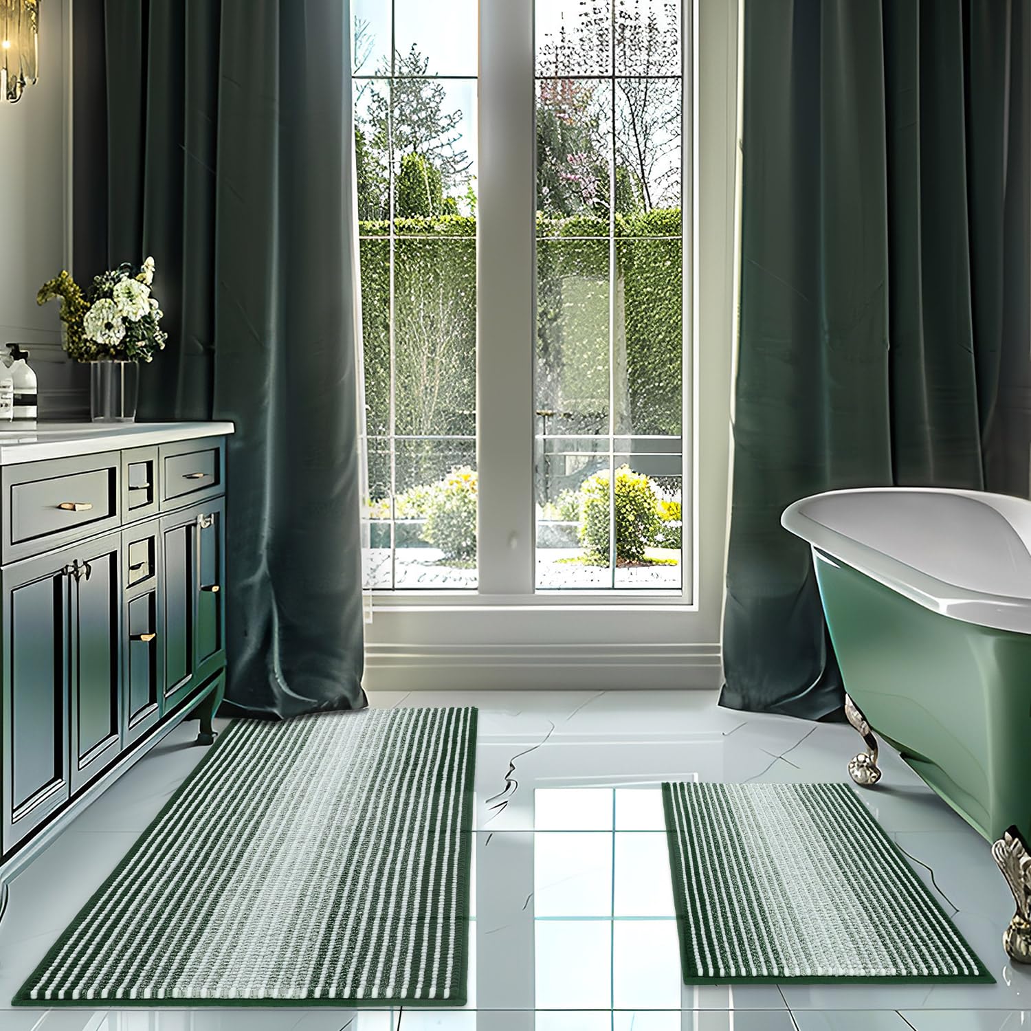 Bathroom Rugs and Mats Sets, 2 Piece Thick Absorbent Chenille Bath Mat Rug Set Non Slip, Soft Shaggy Bath Room Floor Mats for Bathroom, Machine