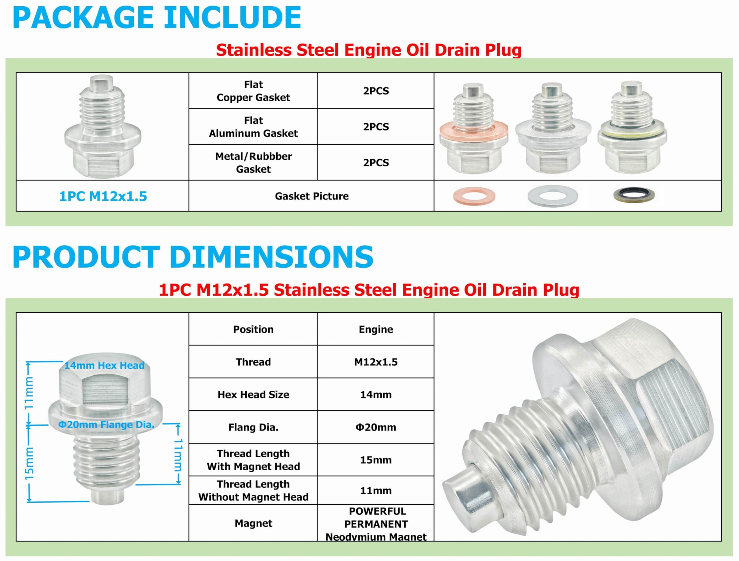 Amazon.com: 1PC M12x1.5 Stainless Steel Magnetic Engine Oil
