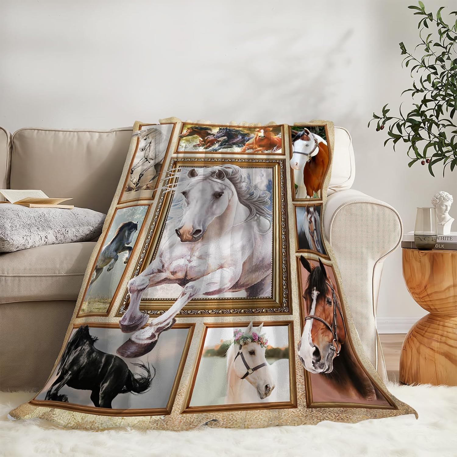 Horse Blanket Horse Gifts for Girls Boys Horse Throw Blanket for Winter Couch Sofa