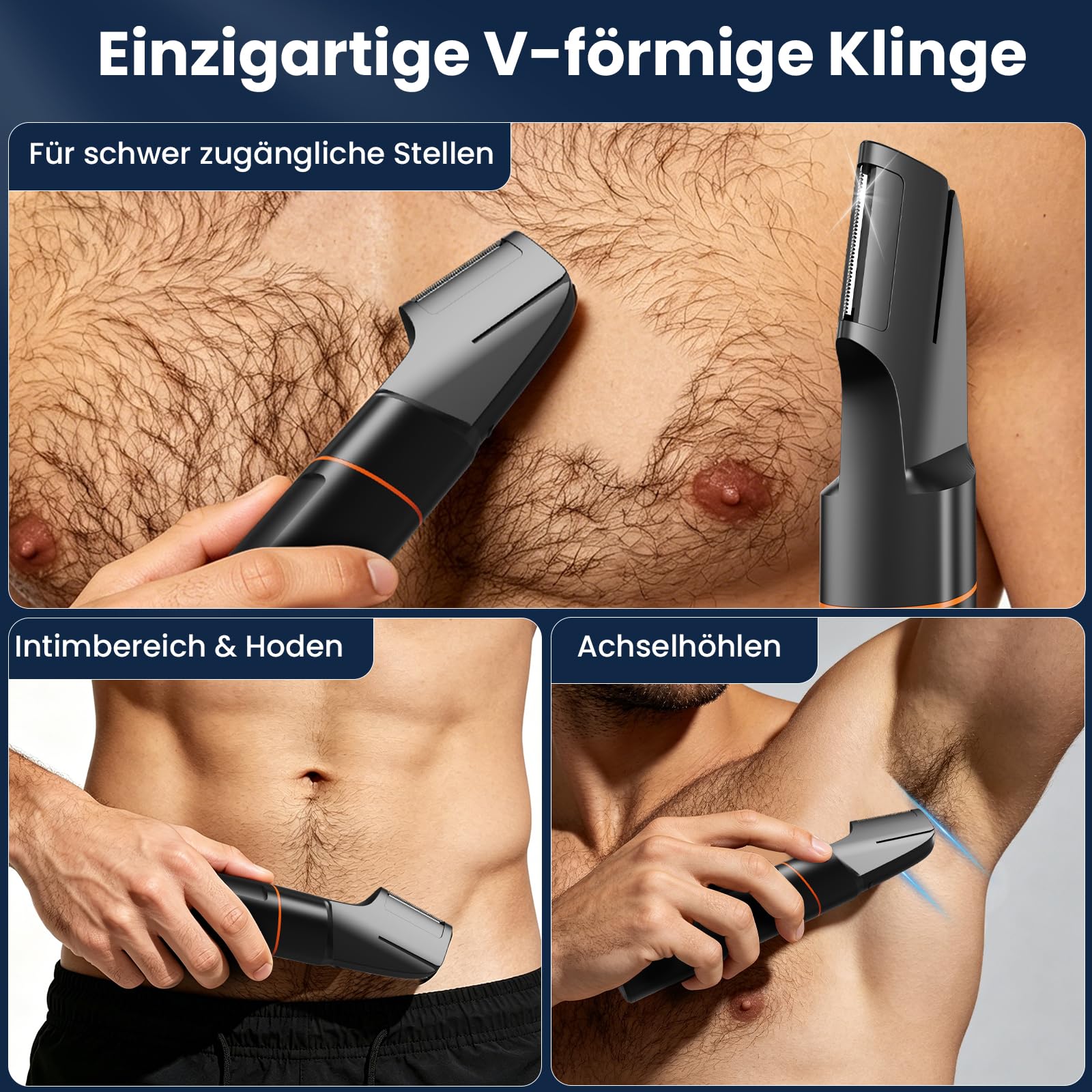 MAXGROOM Intimrasierer Mann, 4-IN-1 Rasierer Herren Intimbereich Wasserdicht, Nass-Trocken Körperrasierer Herren mit LED-Anzeige, Rasierer Herren Elektrisch für Intimbereich Brust Achseln Leiste Hoden