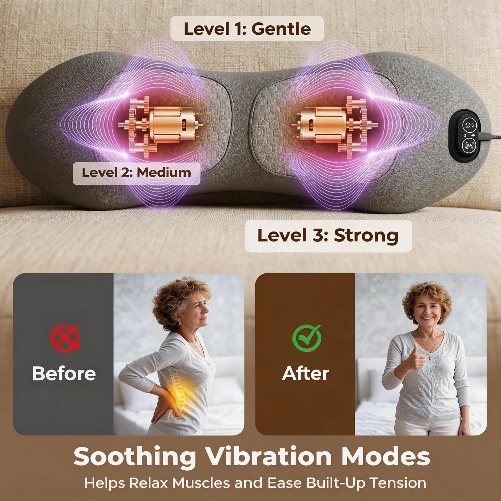 2026 Upgraded 3-in-1 Lumbar Support Pillow with Remote Control, Triple Fusion Back Massager with Heat, Vibration & Stretching, Portable Electric Lumbar Pillow for Home, Office, Travel & Car - 5