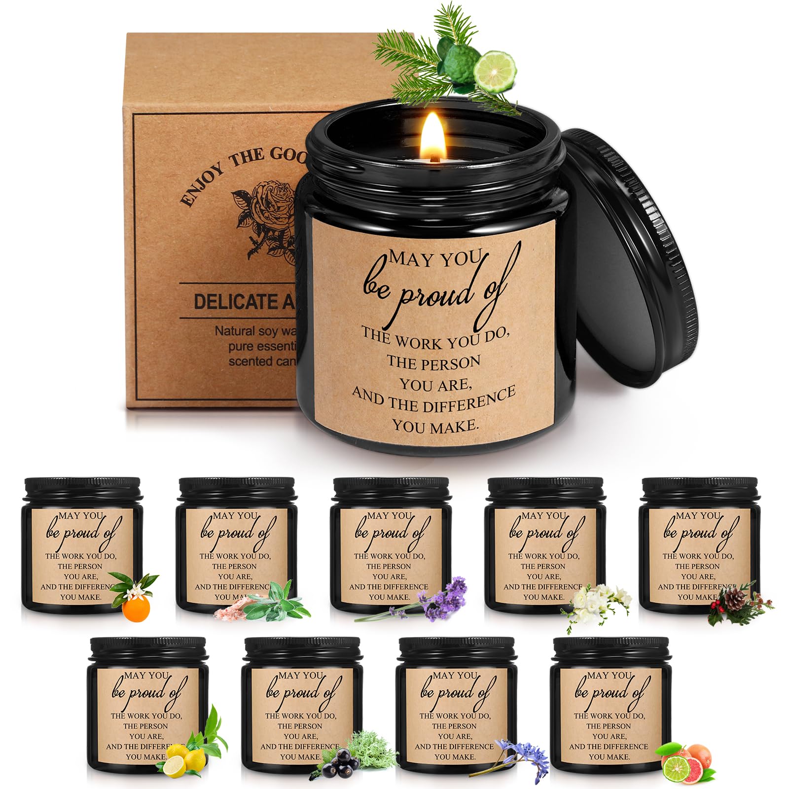 Świece sojowe, 10 szt. słoików, 99 ml, 'May You Be Proud of The Difference You Make Candle', podziękowanie, prezenty dla pracowników, jako prezent dla współpracownika, pielęgniarki, nauczycieli, na