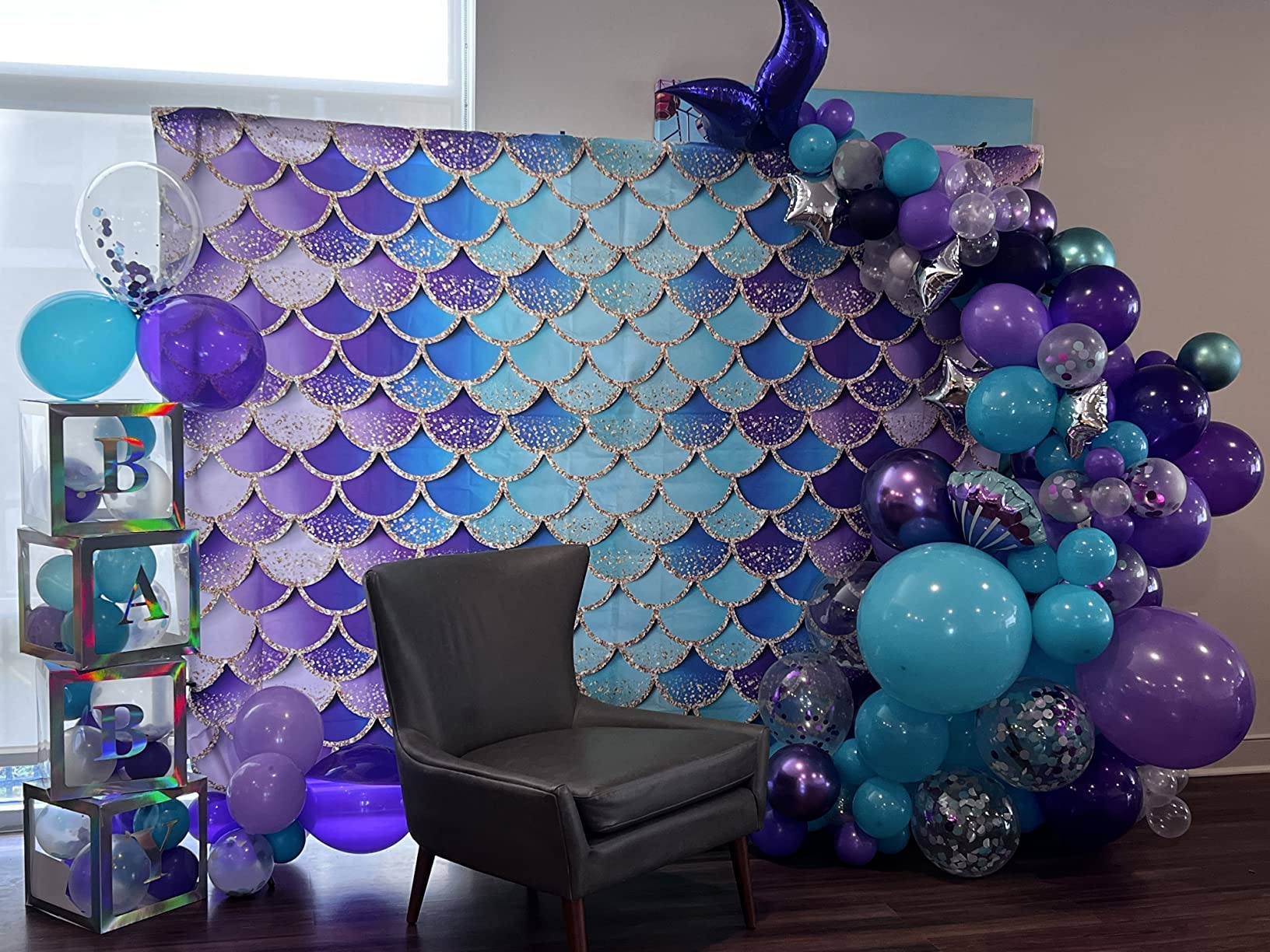 Mermaid Happy Birthday Banner - Purple Under The Sea Backdrop For Girls' Ocean Theme Party (6x3.6 Ft) - View #11