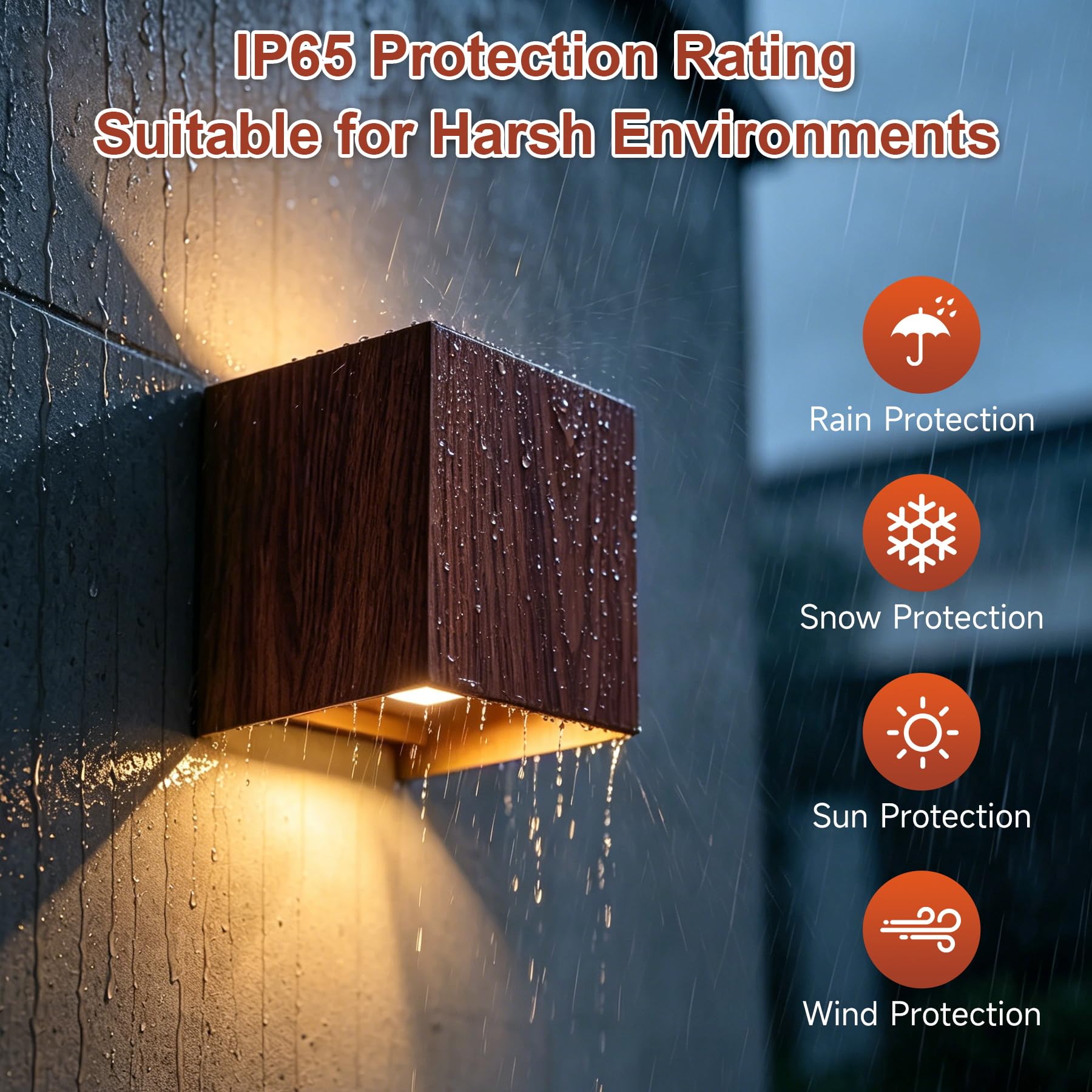 CANMEIJIA Aplique Pared Exterior Efecto Madera de Nogal 12W 3000K IP65 2 P | Lámpara de pared con deflectores internos que permiten regular el haz de luz desde 20 hasta 150 grados fácilmente