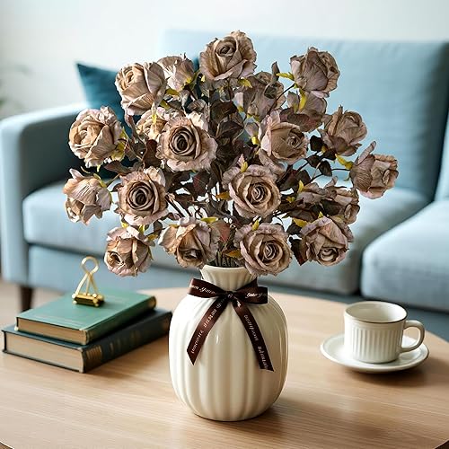 Miniatura 3 de Flores artificiales, rosas artificiales, rosas falsas de 23.2 pulgadas, flores artificiales de tallo largo para jarrón alto, rosa de seda, 20