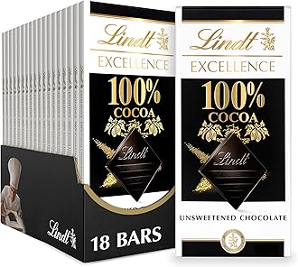 EXCELLENCE 100% Cocoa Dark Chocolate Bar, Dark Chocolate Candy, 1.7 oz. (18 Pack)